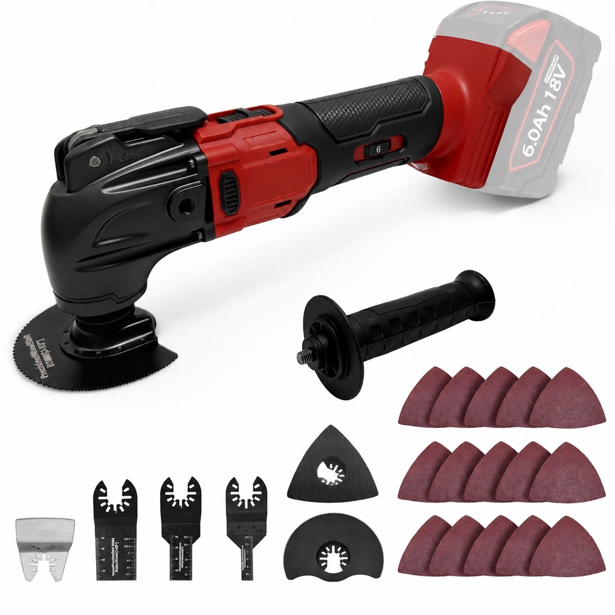 Ahfiwaso  Oscillating Multi Tool Compatible with Milwaukee 18V power cell Cordless Multitool with Six Variable Speeds and 23 Piece Sanding and