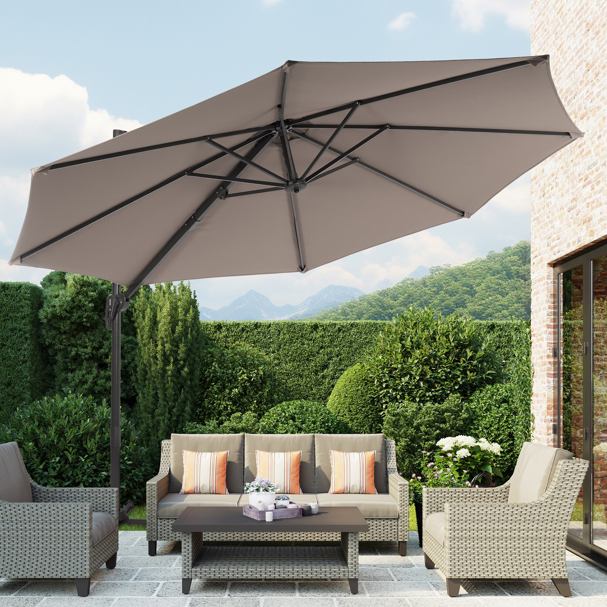 Sonkuki SD-MN335GY 11-ft Aluminum Gray No-tilt Cantilever Patio Umbrella