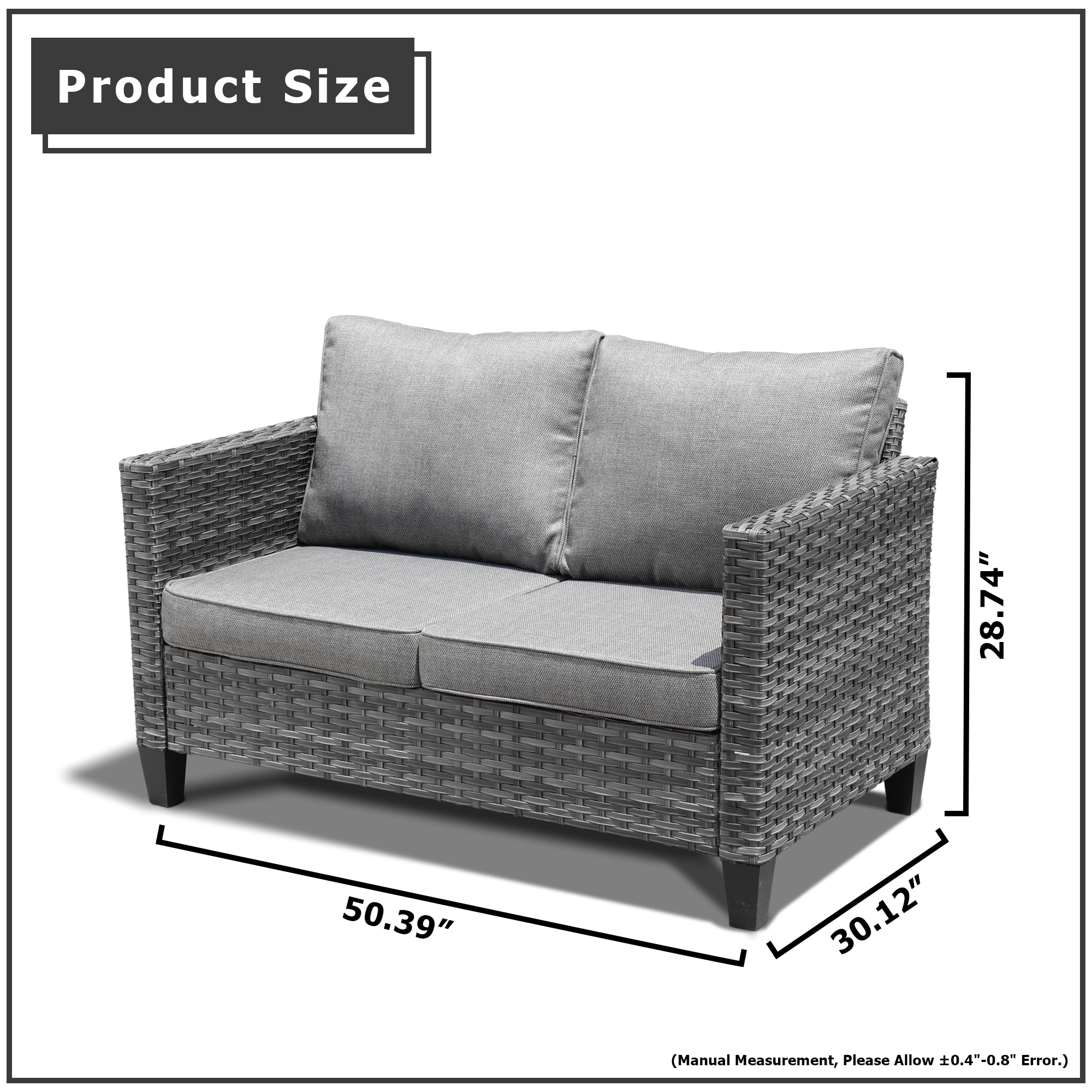 Pouuin Rattan Outdoor Loveseat with Dark Gray Cushions and Rattan Frame ...