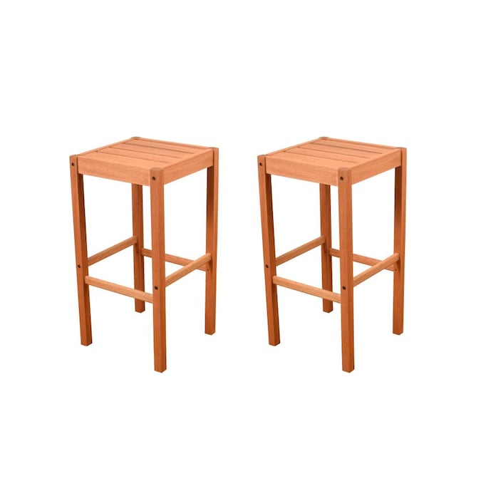 Wood Frame Stationary Bar Stool Chair, Refinish Eucalyptus Wood Outdoor Furniture