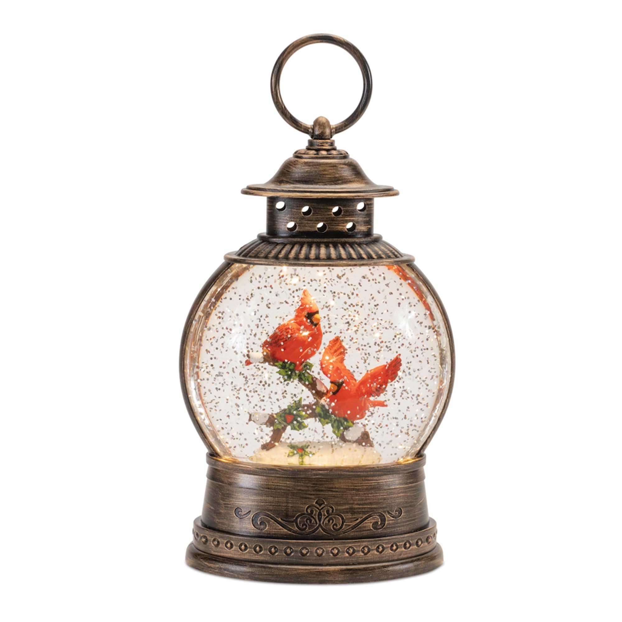 Melrose International LED Snow Globe Lantern with Cardinal Bird Couple 8.25 in H