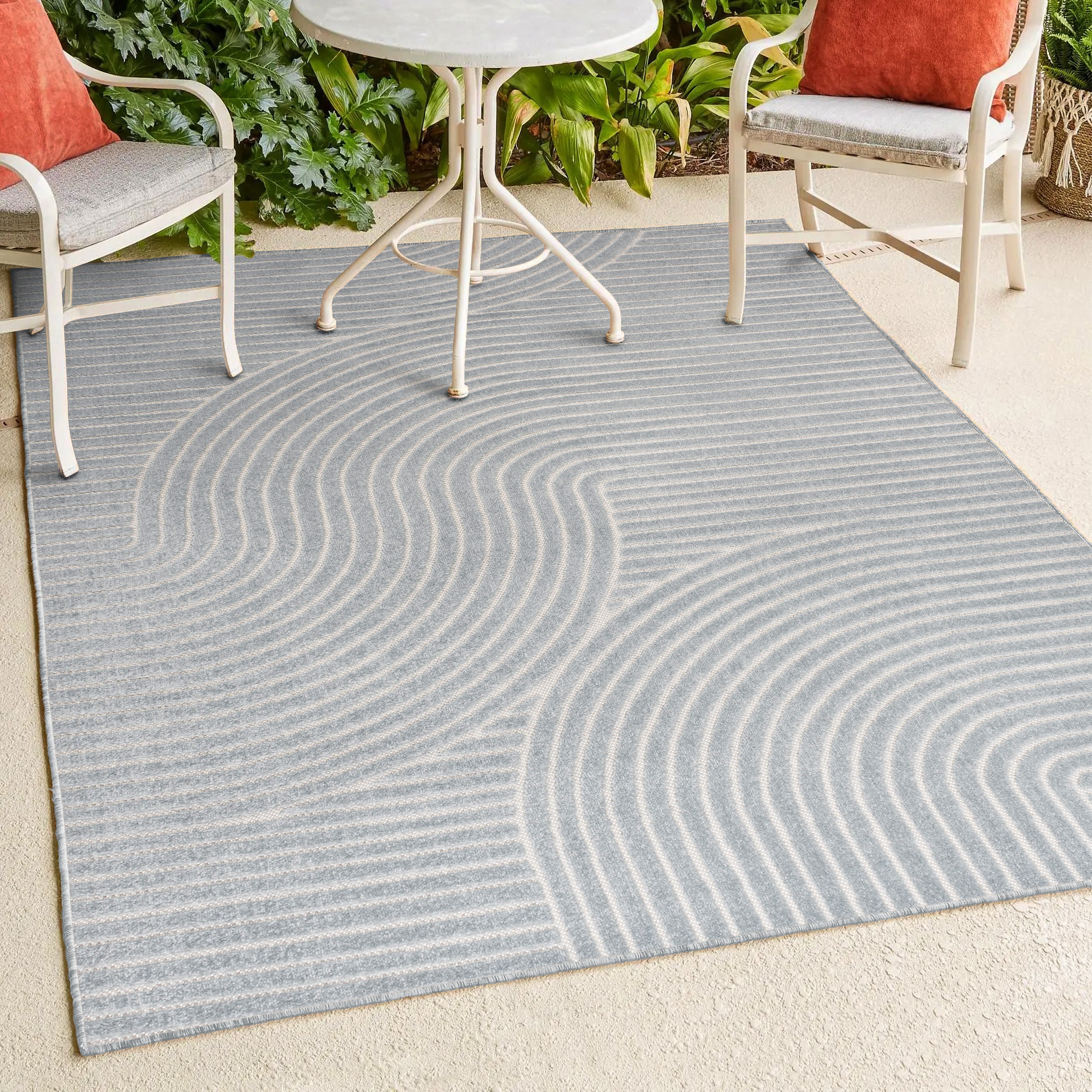 Hallie High-Low Geometric Light Blue and Cream 8' x 10' Synthetic Rug