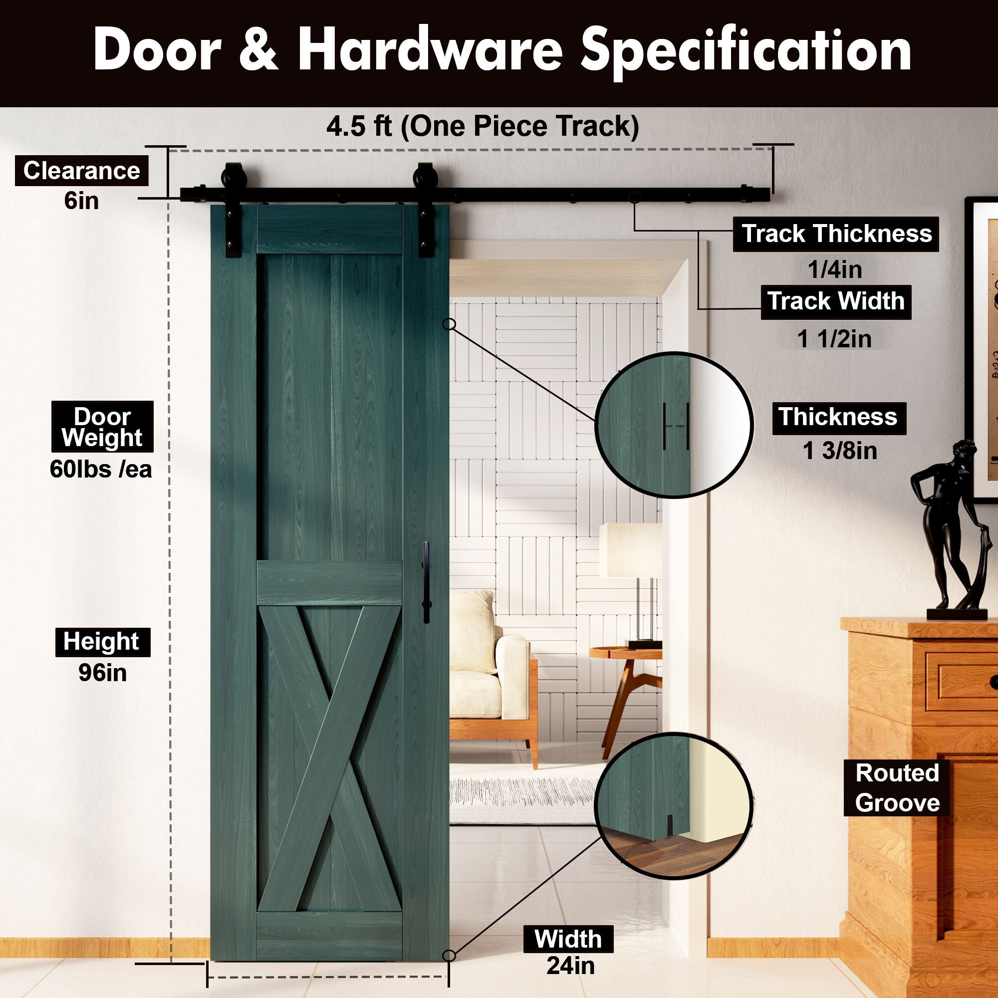 HOMACER YT1TGH054C-2496-X-RP Barn-Doors - View #7
