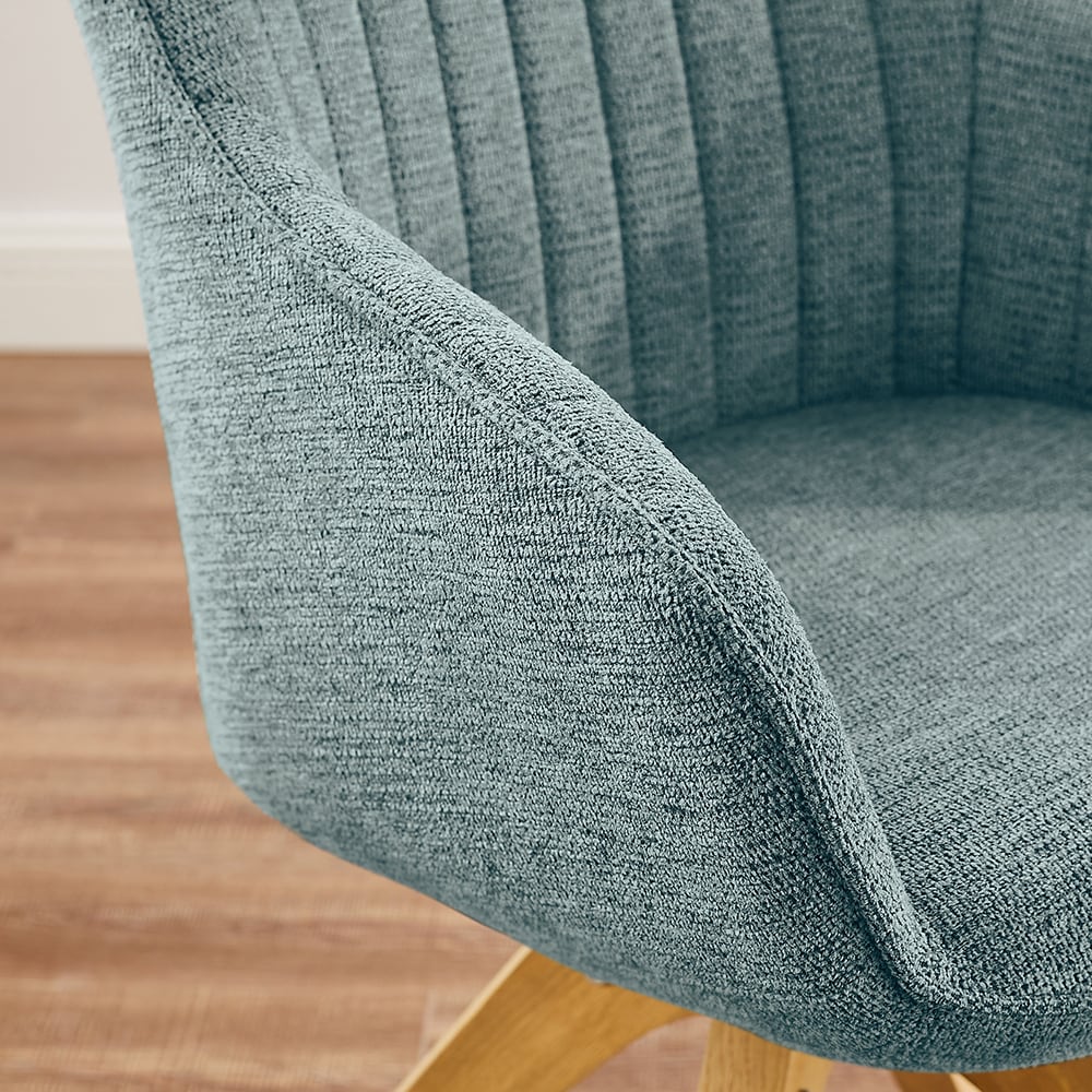 Mid-Century Light Blue Swivel Accent Chair with Beech Wood Legs