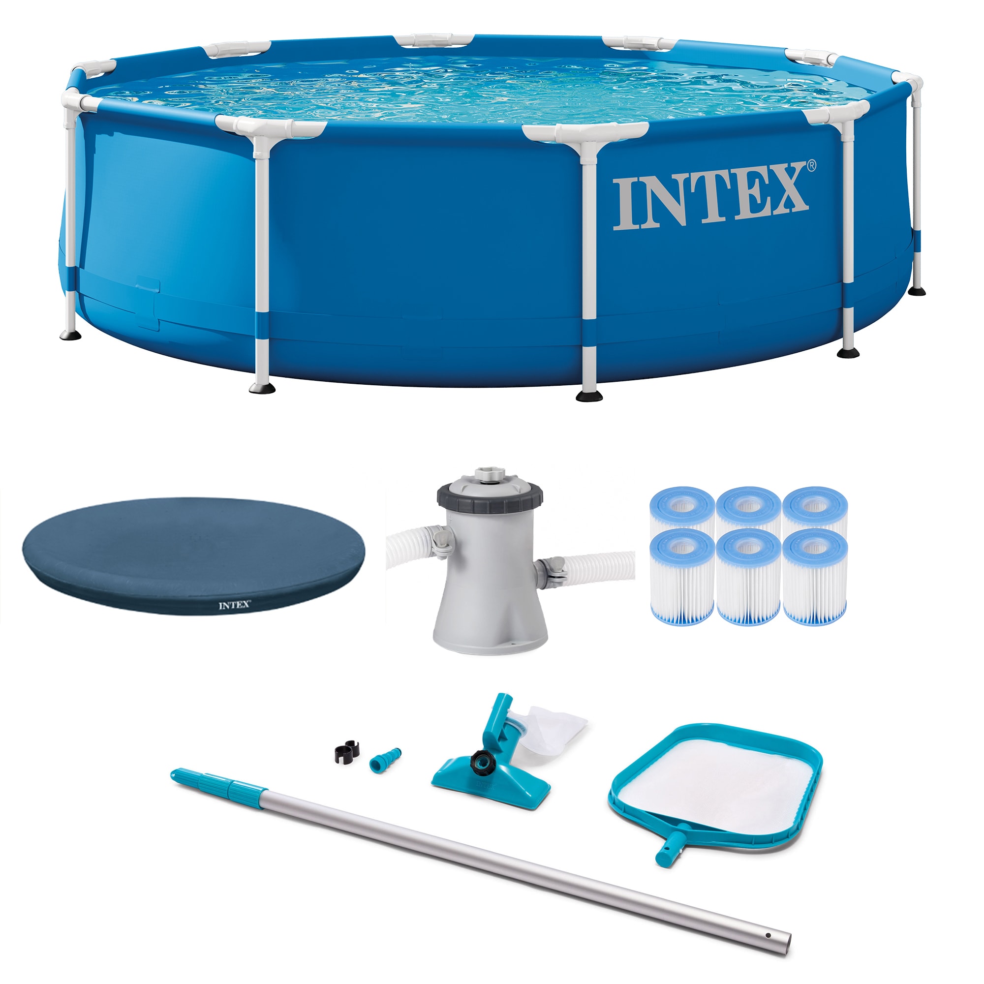 Intex 10-ft x 10-ft x 30-in Metal frame Round Above-Ground Pool with Filter Pump with Pool Cover
