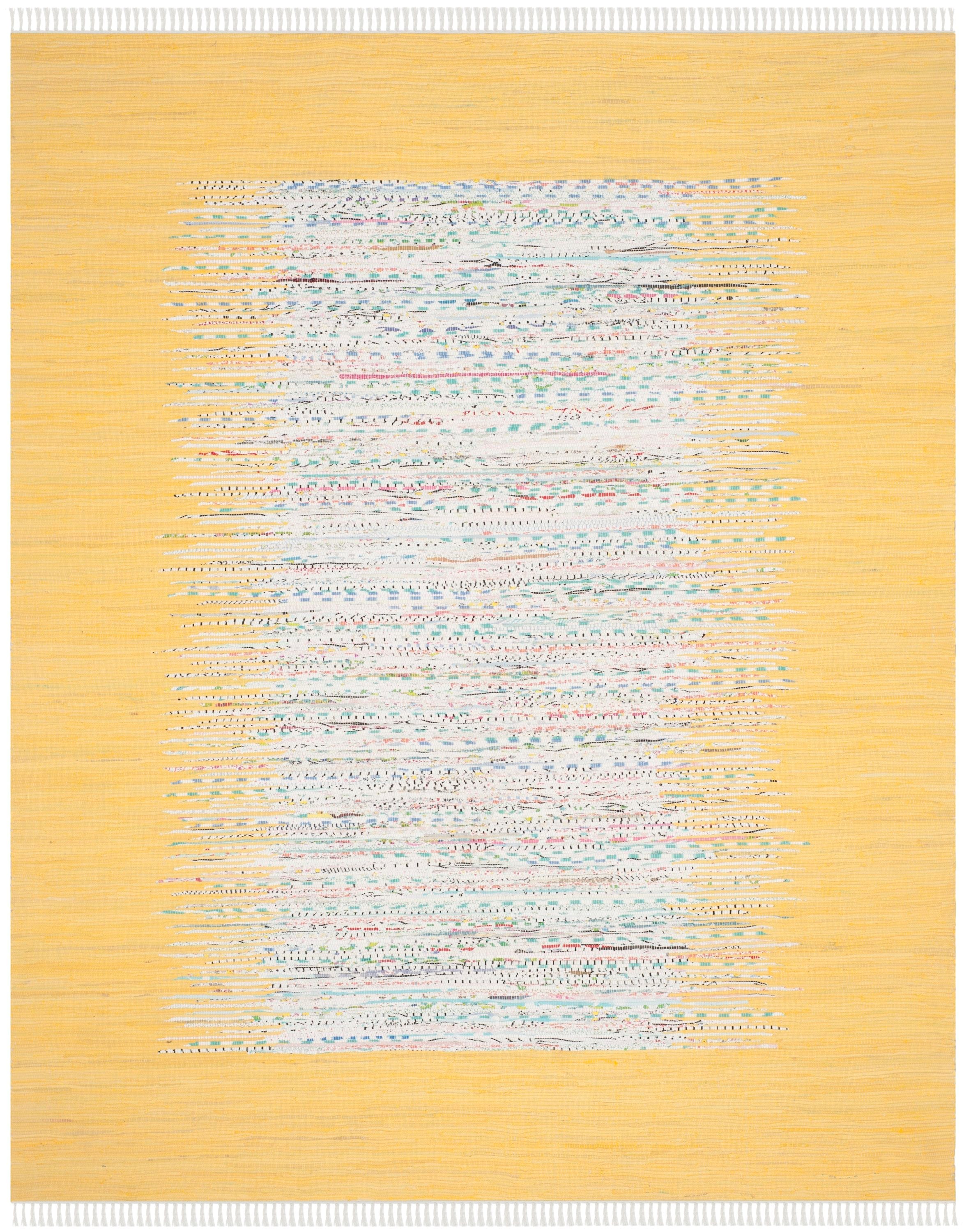 Ivory and Yellow Handwoven Cotton Area Rug, 8' x 10'