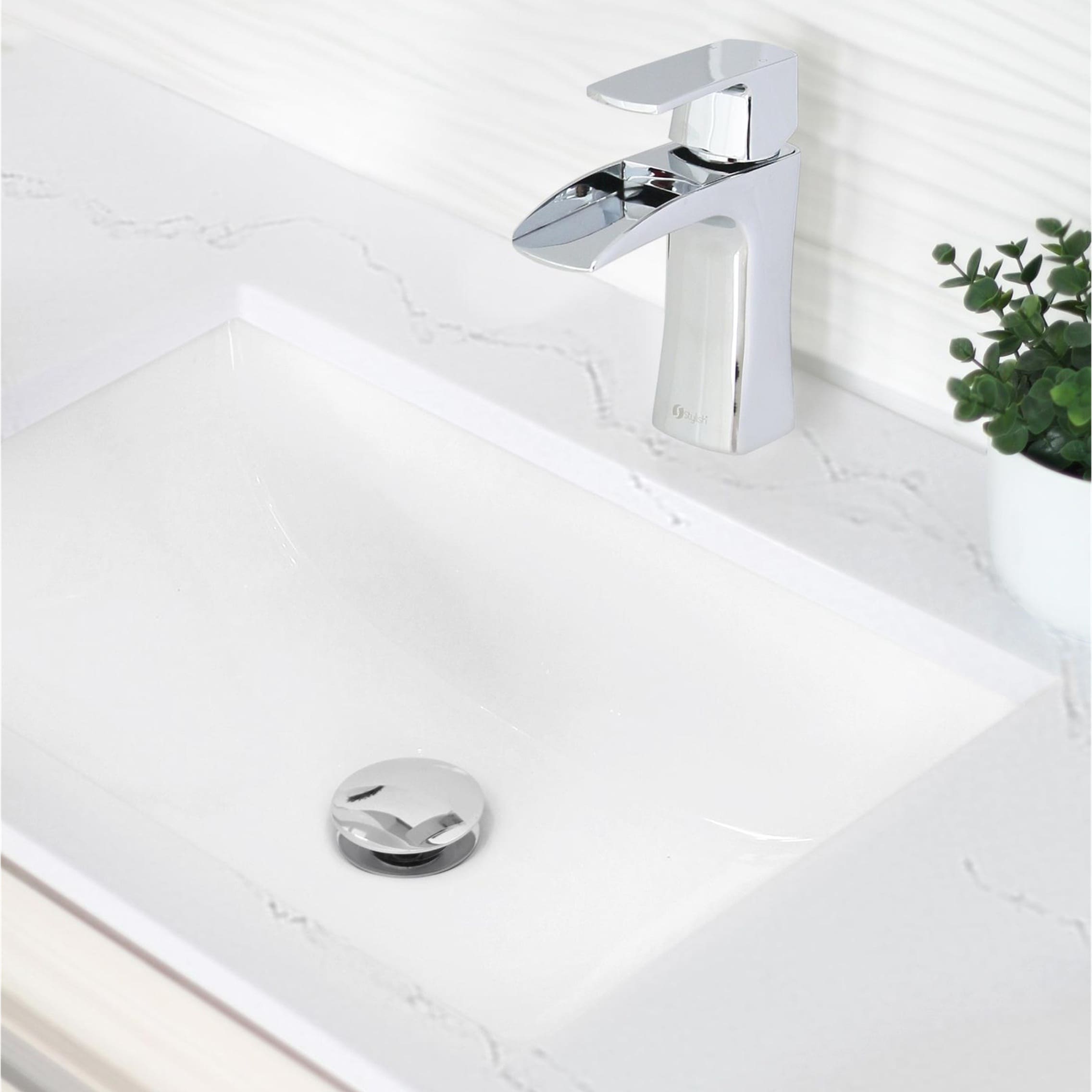 Stylish 18 Ceramic Porcelain Rectangular Undermount Bathroom Sink with Matte Black Overflow P-201A White with Black Overflow 