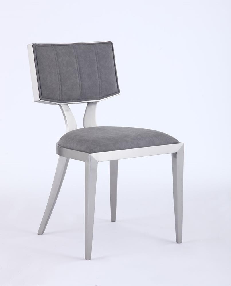Chintaly Imports MAVIS-SC-GRY-BSH Set of 2 Mavis Contemporary/Modern Faux Leather Upholstered Dining Side Chair (Metal Frame)