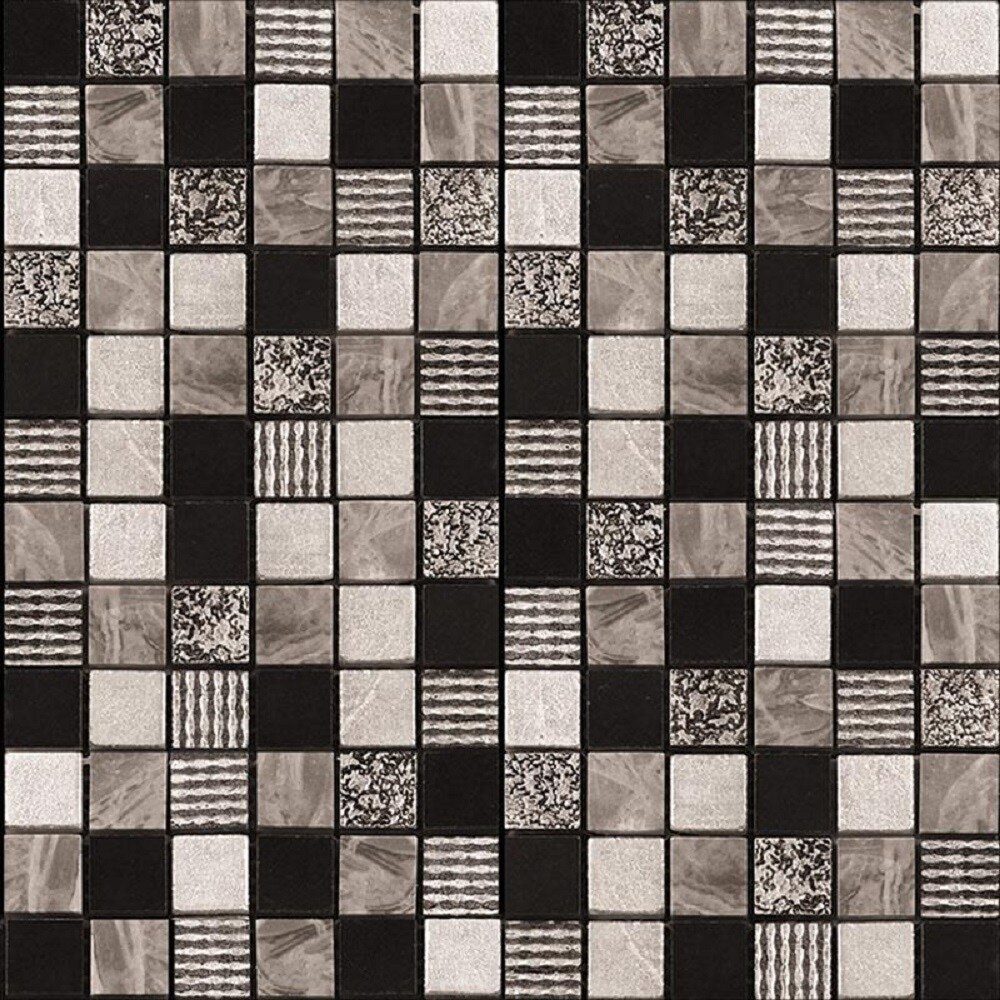 Apollo Tile APLDSA882304A Phoenix Gray, Black and Silver 12-in x 12-in Polished Glass, Stone Marble Uniform Squares Floor and Wall Tile (9.51-sq. ft/ Carton)