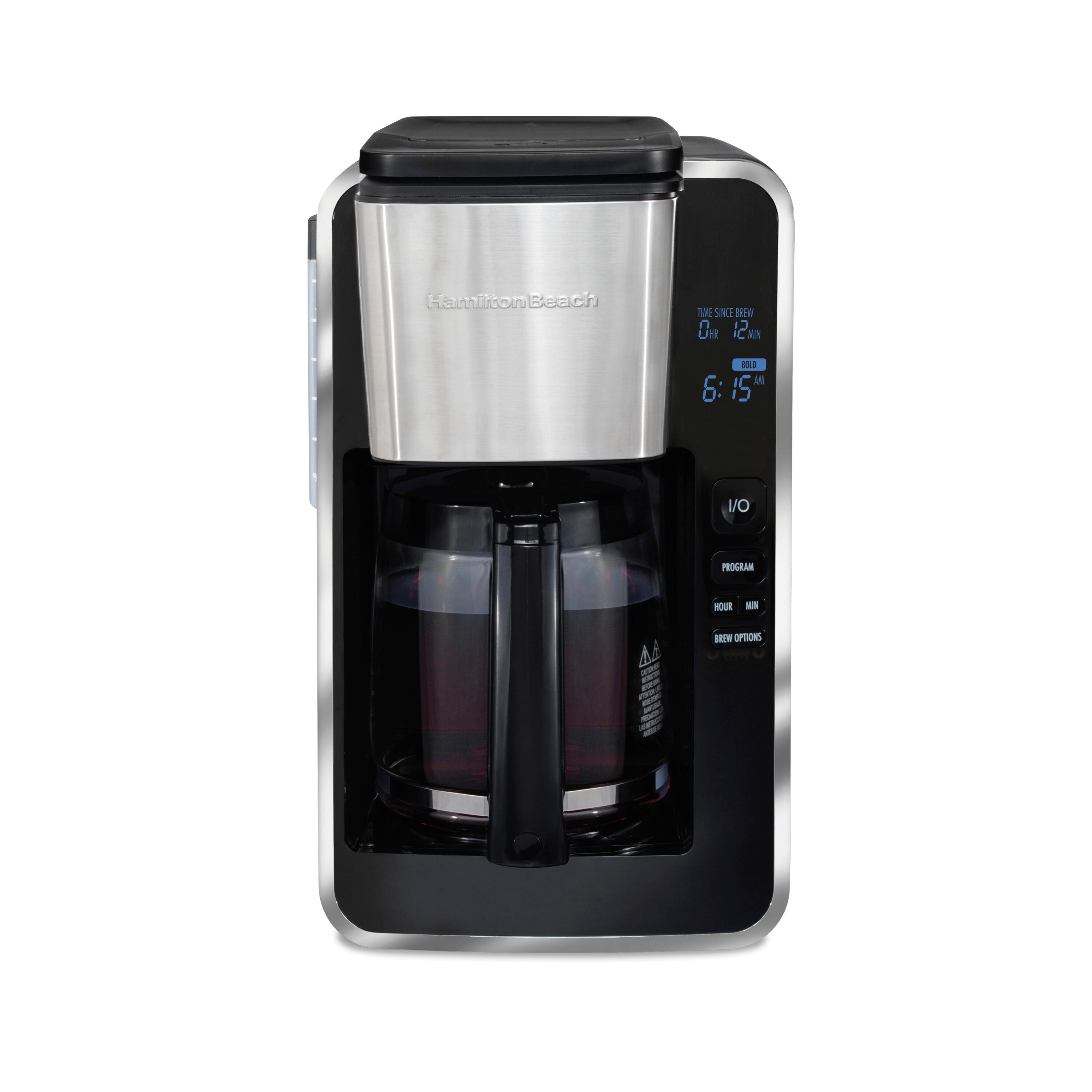 Mr Coffee 5 Cup Coffee Maker (25 oz) Programmable Mini Brew, Auto On/Off , Black Chrome
