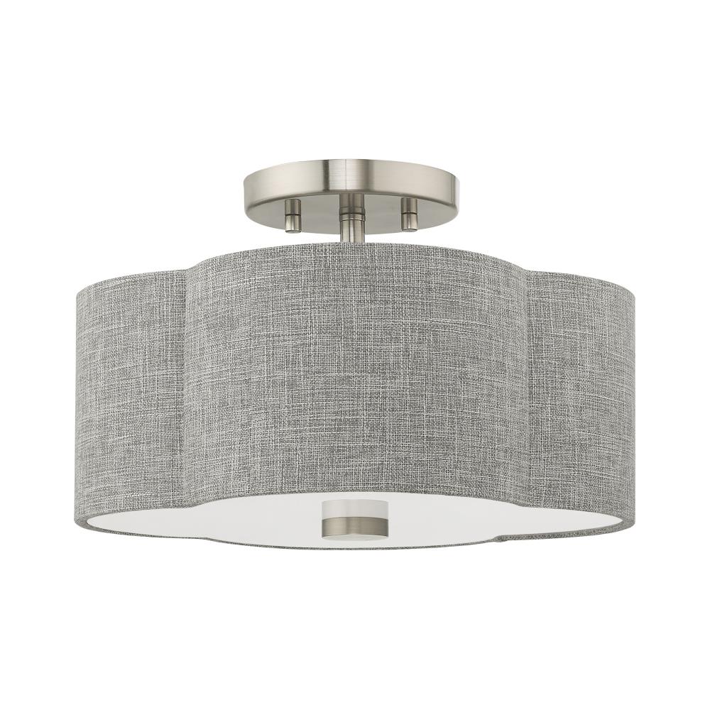 Kalmar Clover-Shaped Gray Drum Shade Ceiling Mount in Brushed Nickel