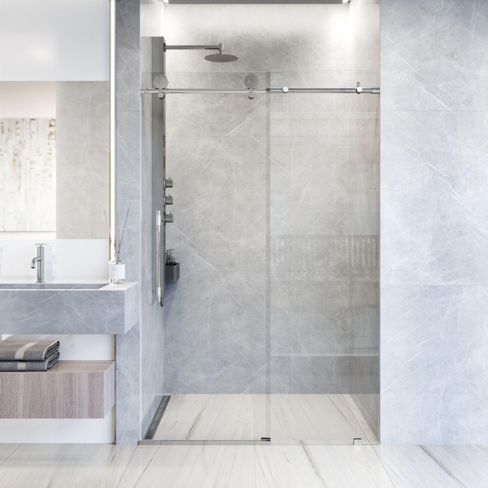 VIGO VG6022CHCL6076 Elan Hart Chrome 56-in to 60-in W x 76-in H Frameless Sliding Shower Door 3/8-in Thick Clear Glass