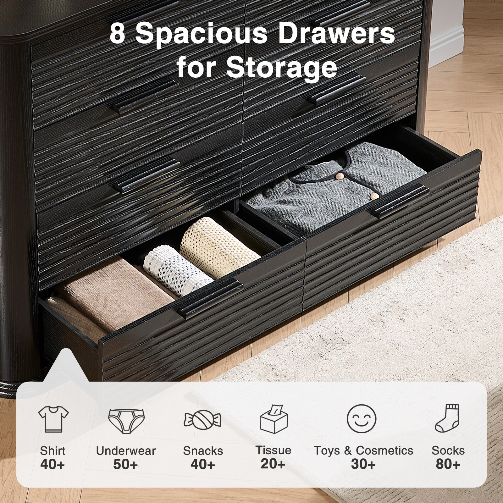 LUXEYARD Fluted 8 Drawer Dresser 52in Wide Modern Wood Dresser for ...