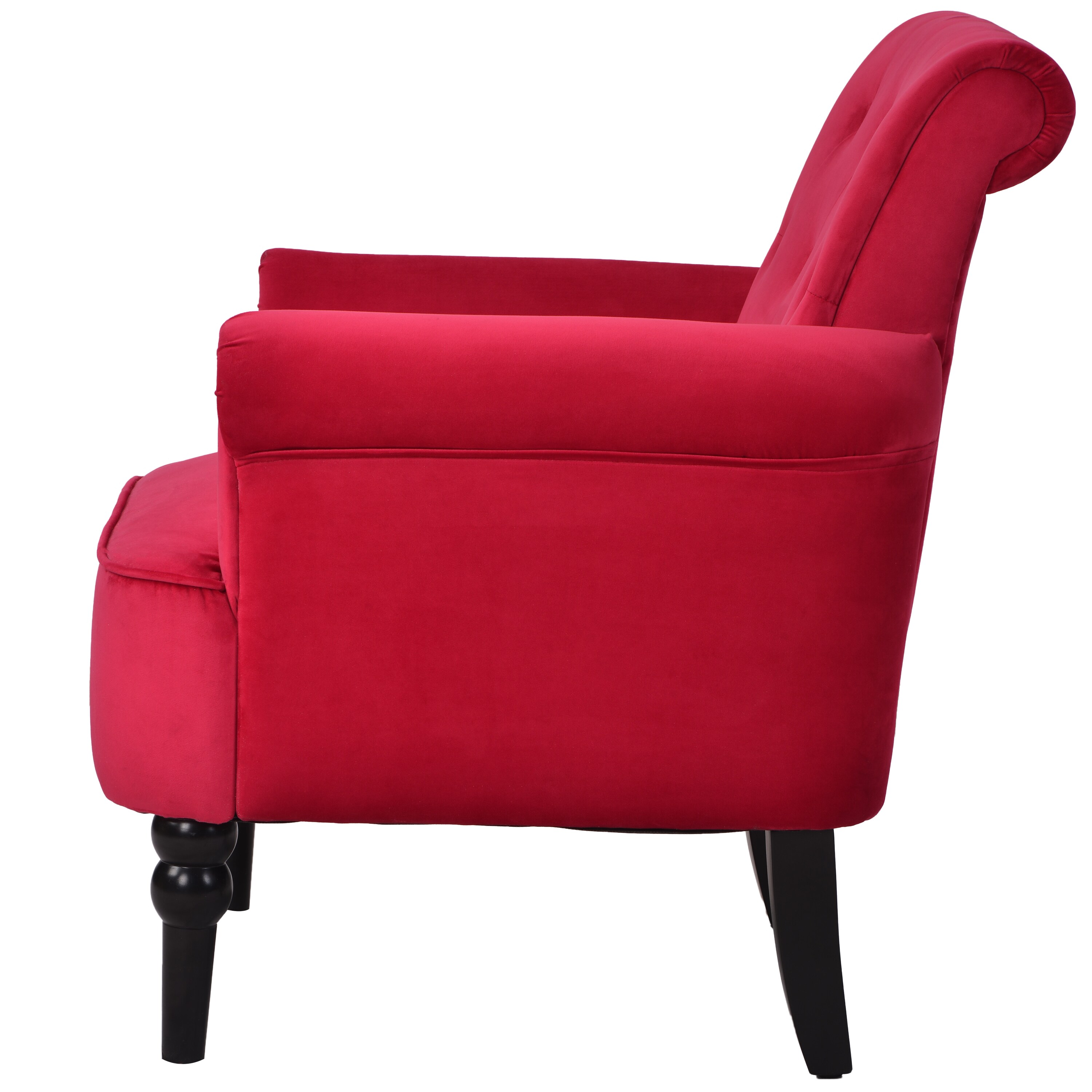 red velvet chair and ottoman