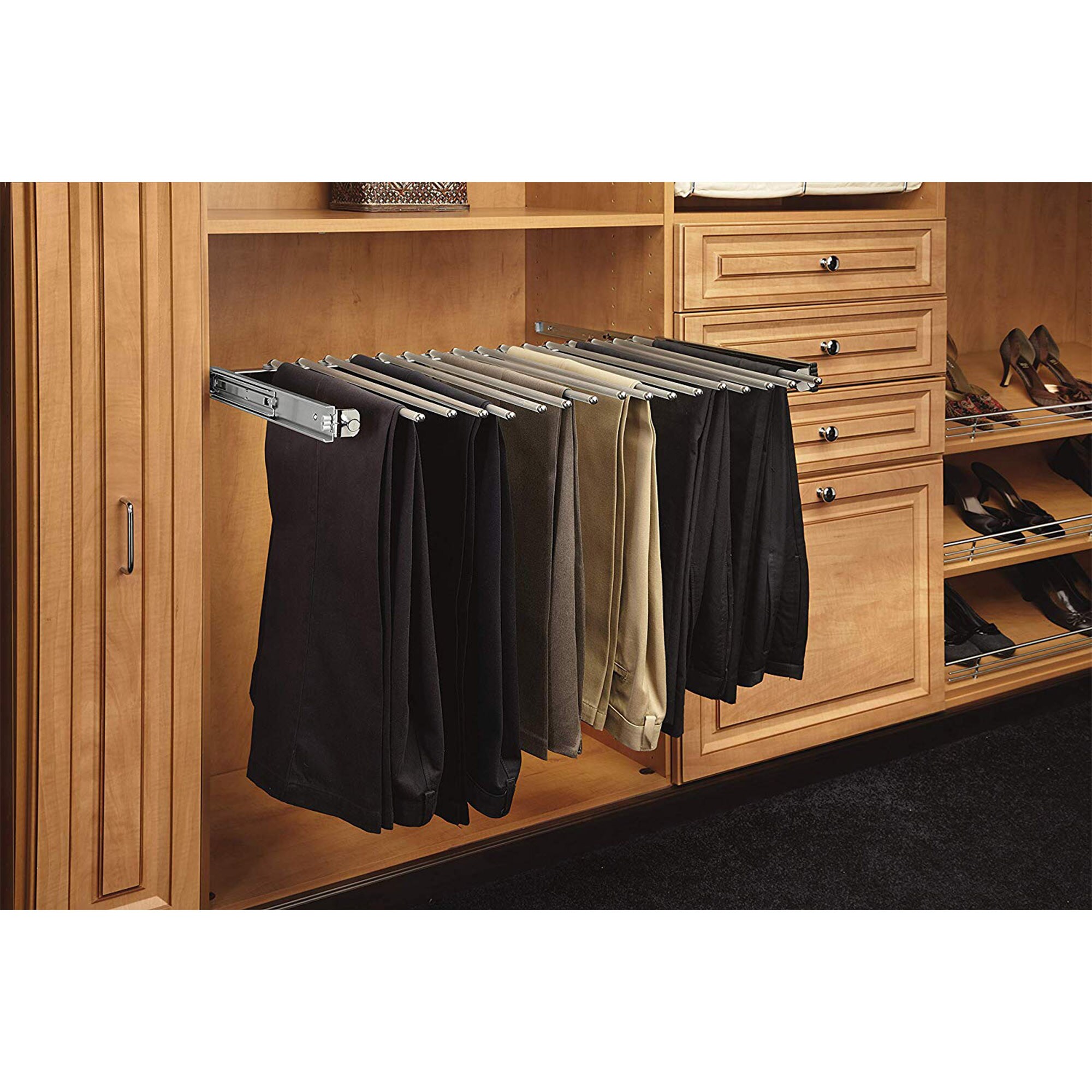 Rev-A-Shelf Chrome Pullout Pant Rack - Wall-Mount Clothing Rack with ...