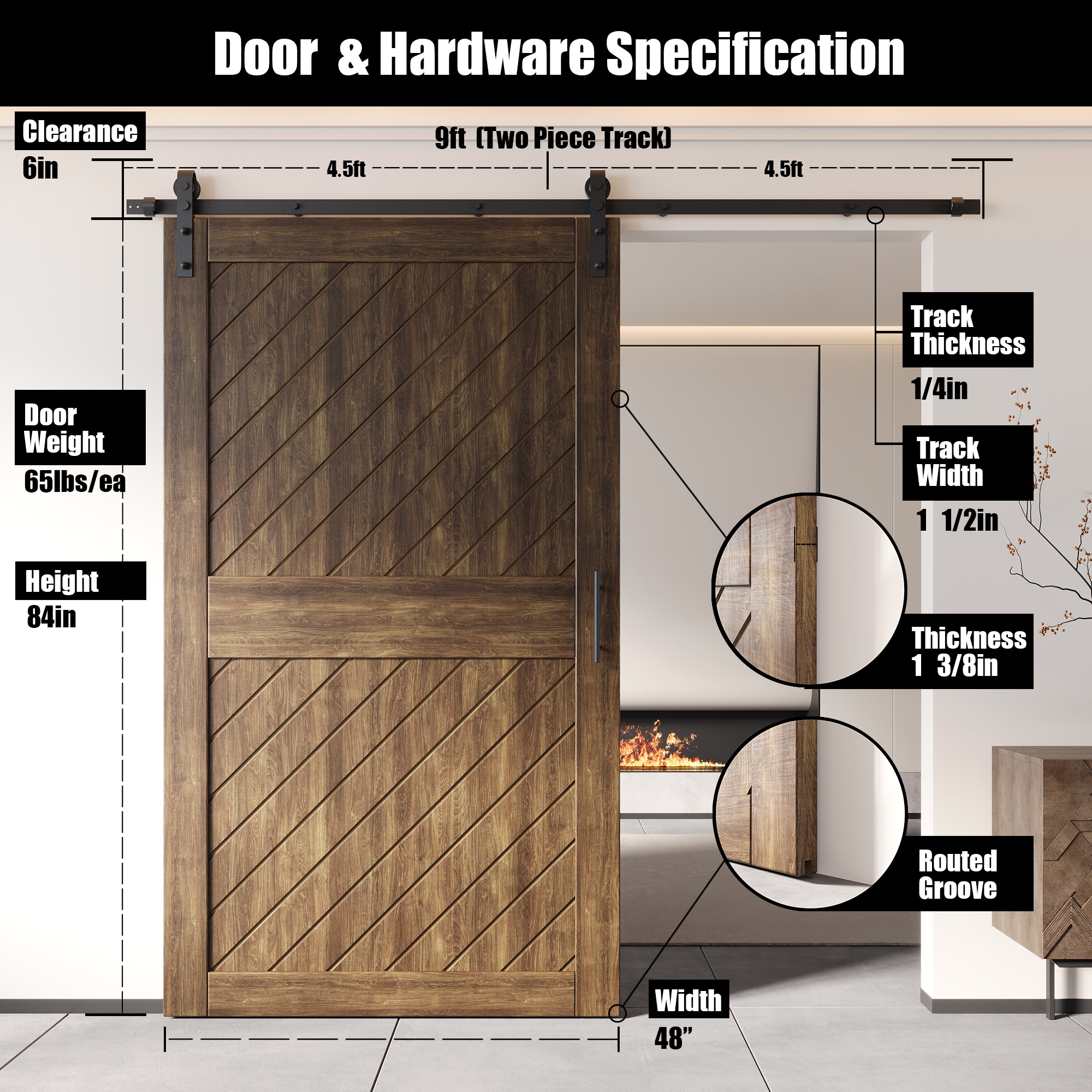 HOMACER YT1H108C-XT1-4884-WA Barn-Doors - View #2