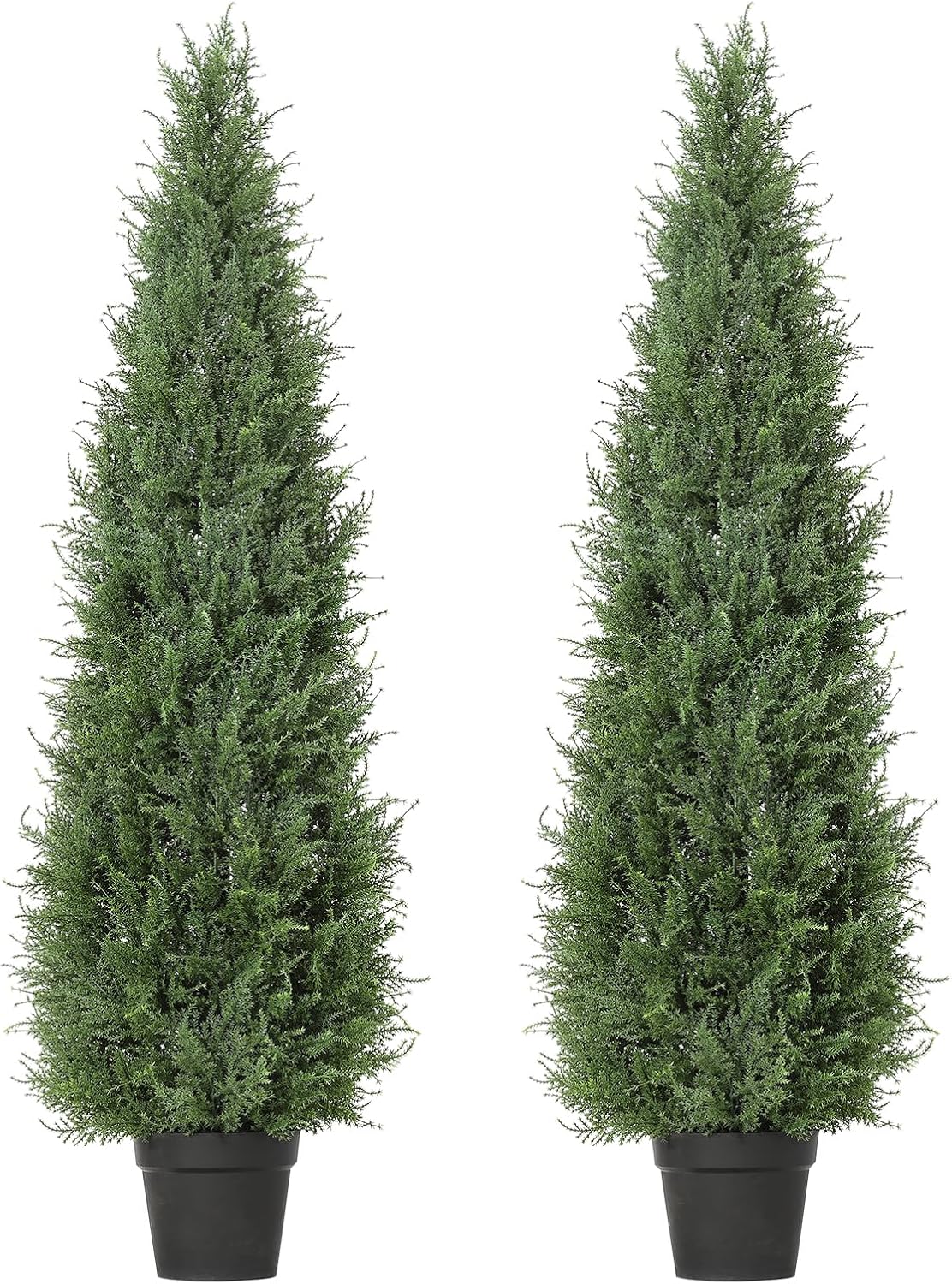 Qeetex LHF-GN-QWP89056 2 Pack Outdoor Artificial Topiary Cedar Trees – UV Resistant Fake Potted Plants for Porch Garden Patio – Realistic 3FT Artificial Shrubs with Cement Base No Fade Low Maintenance Decor