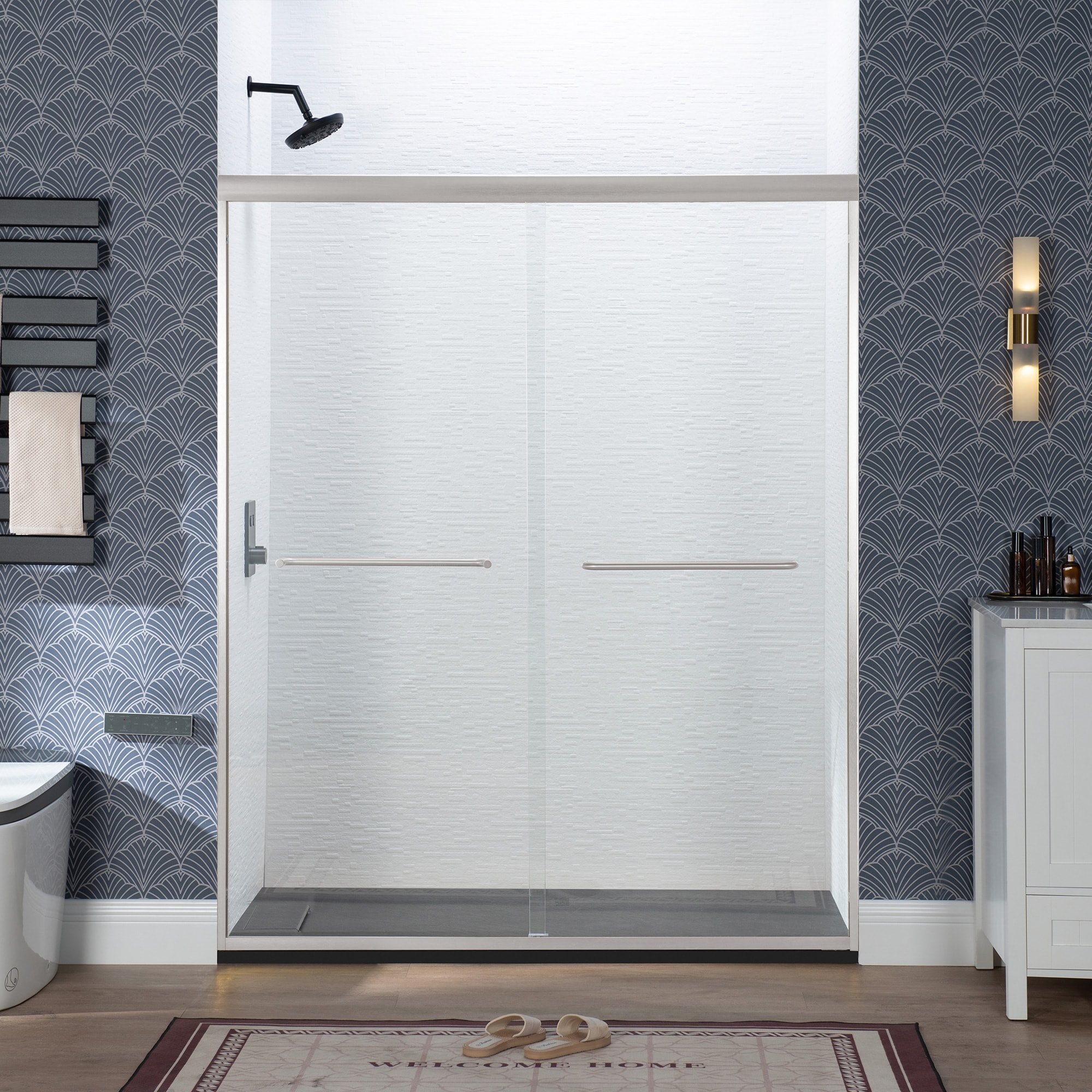 Woodbridge PROT-6072 Brushed Nickel 56-in to 60-in W x 72-in H Framed Clear Glass Bypass Sliding Shower door