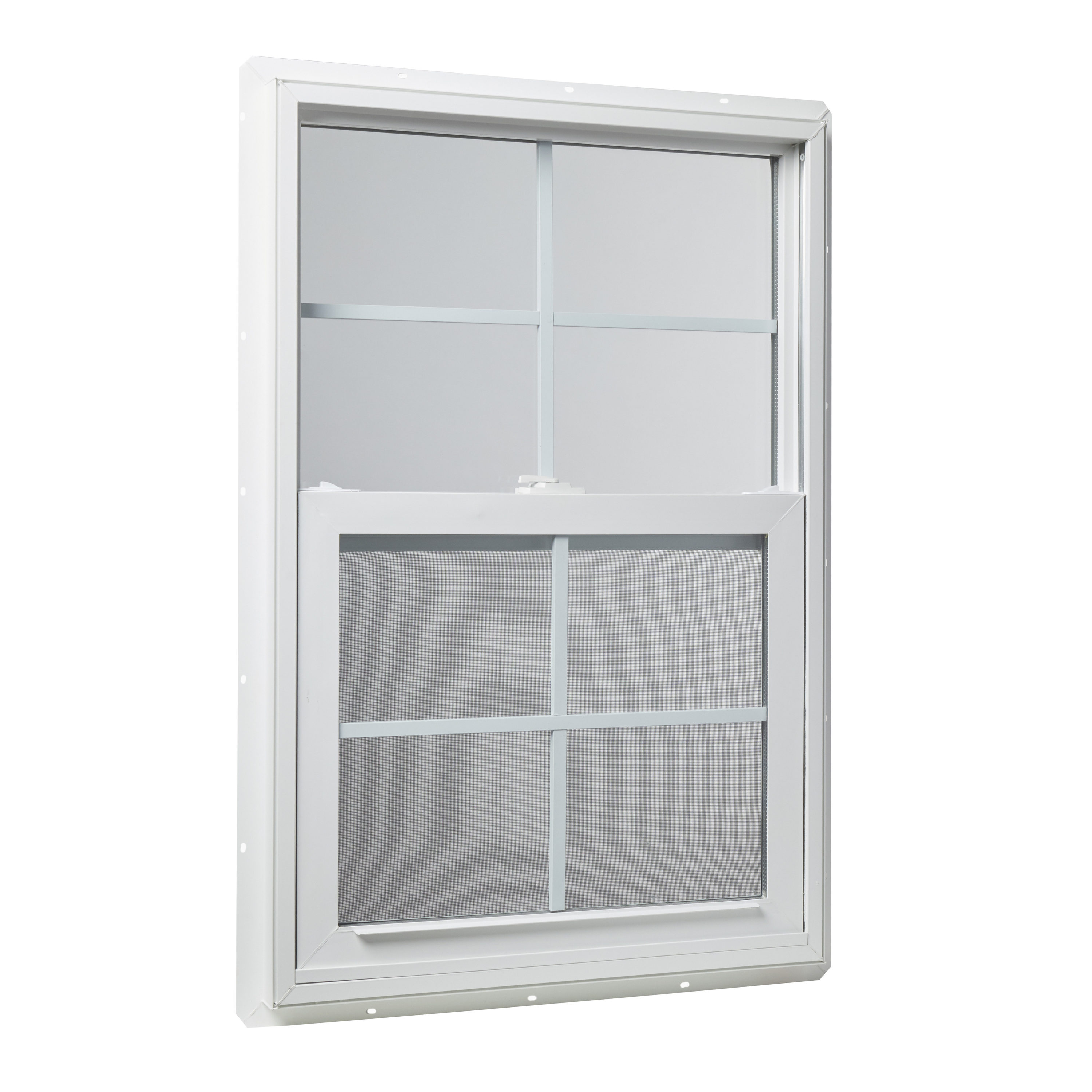 RELIABILT VSHI2436GRB 28500 Series 23-3/4-in x 35-3/4-in White Exterior Vinyl New construction Single Hung Window Low-E argon Double Pane Glass with Grids, (Half Screen Included)