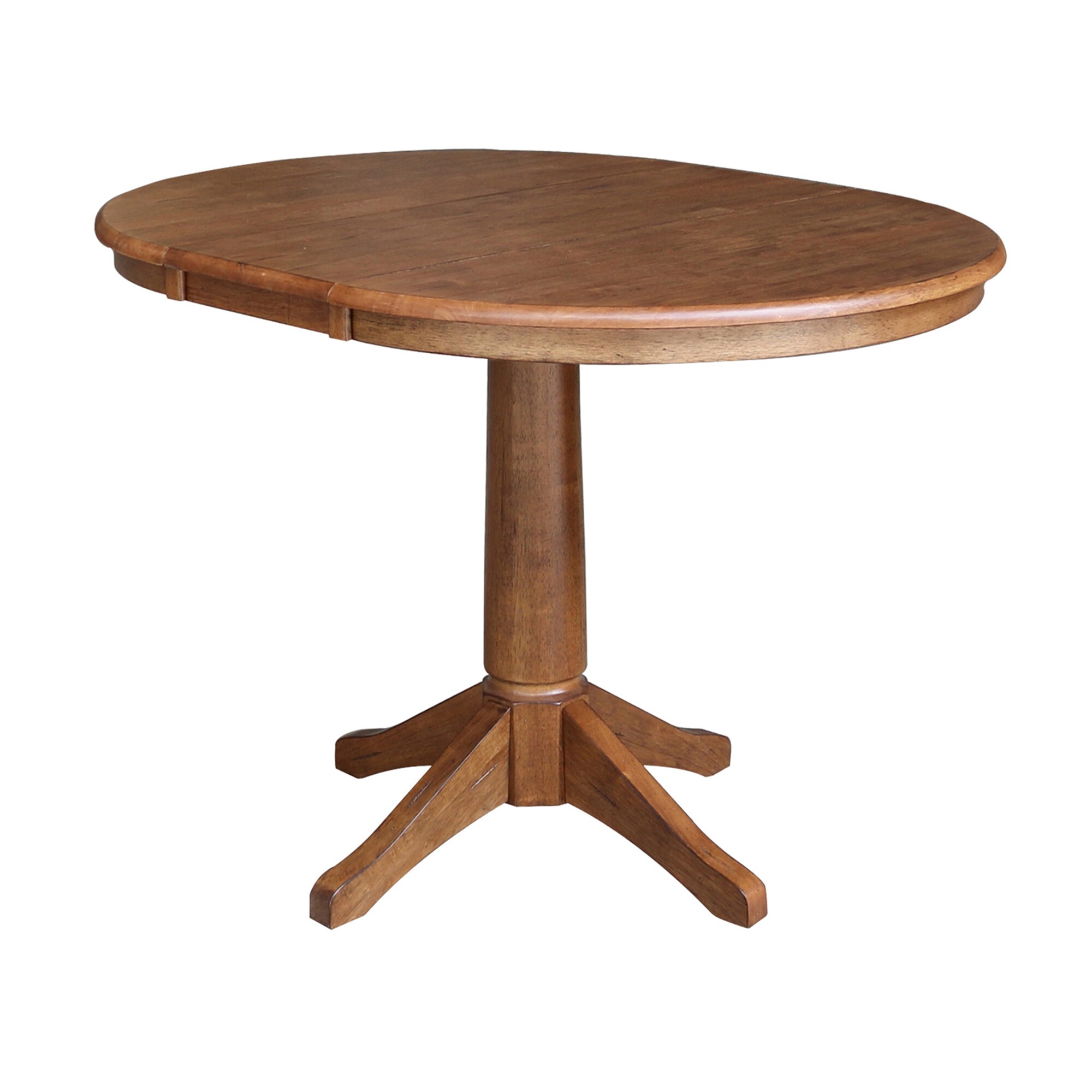 Distressed Oak 36" Round Extension Dining Table with 4 Ladderback Chairs