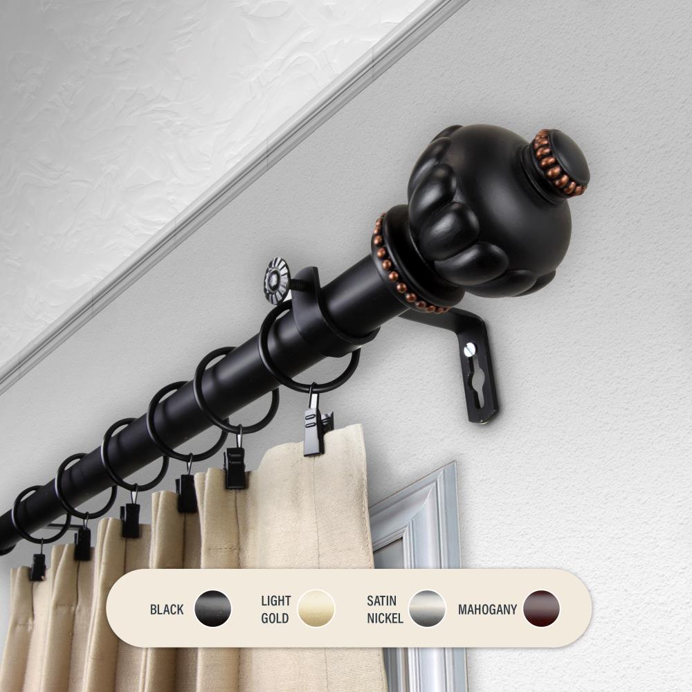 Hart & Harlow L100-17-282 1-in Levi 28-in to 48-in Black Steel Single curtain rod with Finials