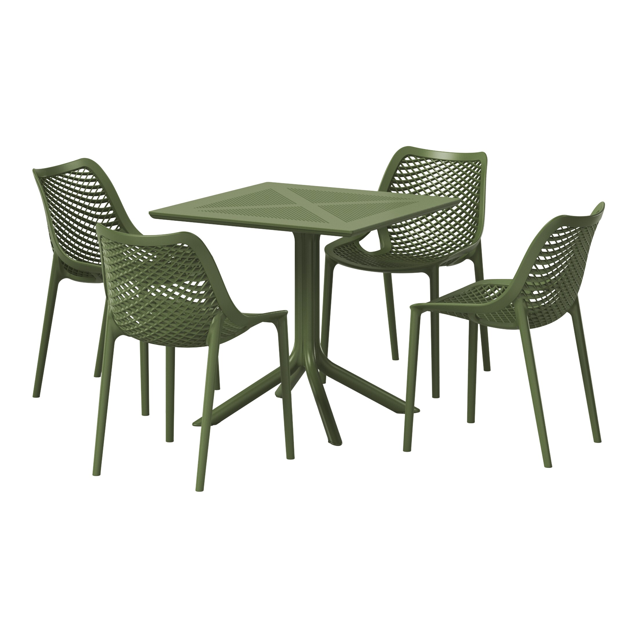 Westin Furniture OP3083-OG FrondForm 5 -Piece Olive Green Patio Dining Set Plastic Square Table with 4 Stackable Stationary Chairs