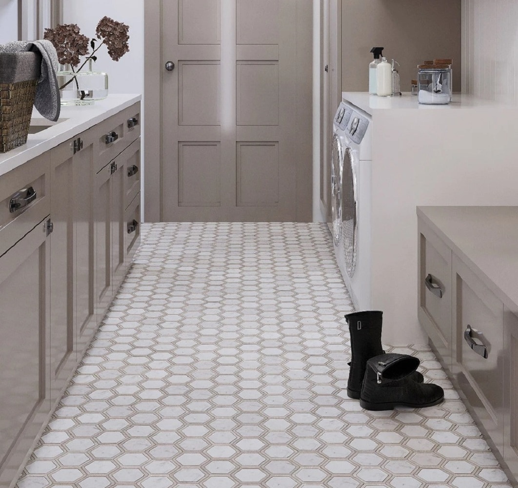 Apollo Tile (Sample) Floor and Wall Tile Wooden Gray and White 4-in x 4-in Polished Marble Honeycomb Patterned Floor and Wall Tile