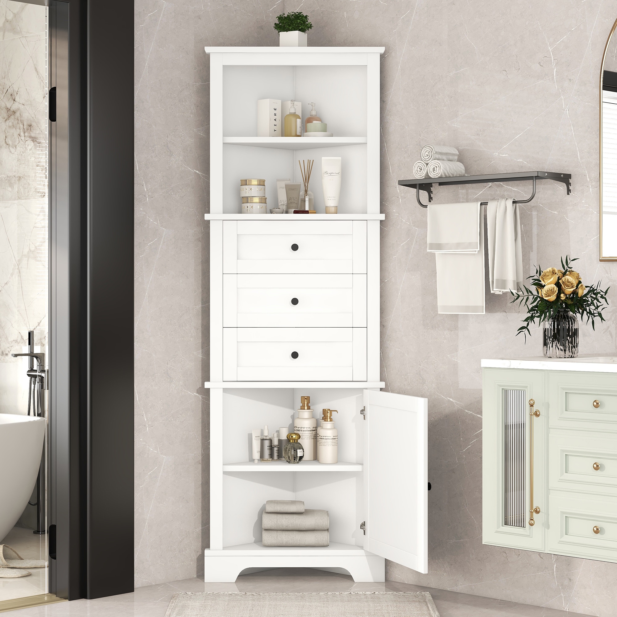 GZMR White Corner Tall Storage Cabinet 23-in W x 68.9-in H MDF White Freestanding Utility Storage Cabinet
