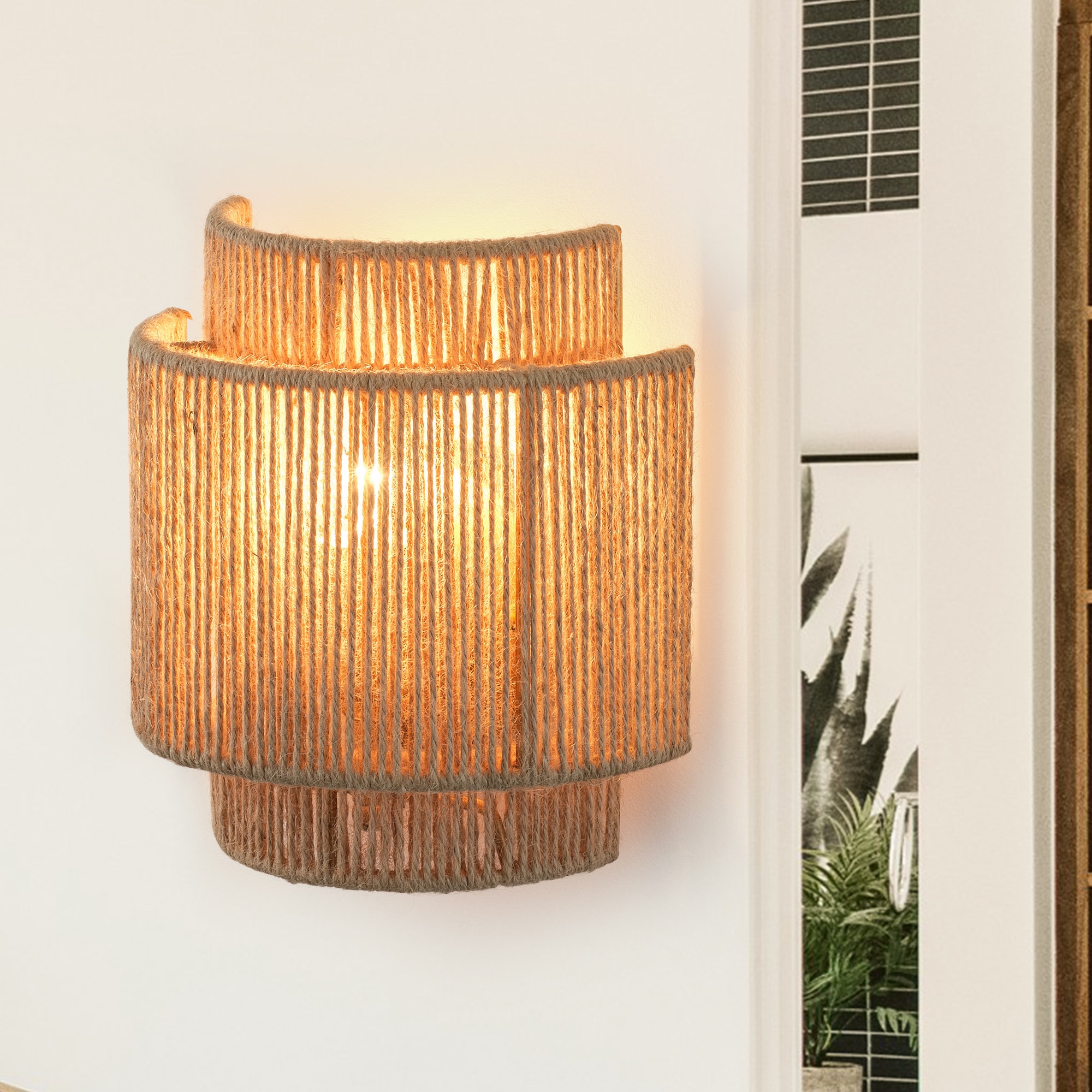 IHOMEadore Farmhouse 9-in 1-Light Wall Lamp with Double-Layer Rope Shade E12 Base 40W Max Wall Sconce