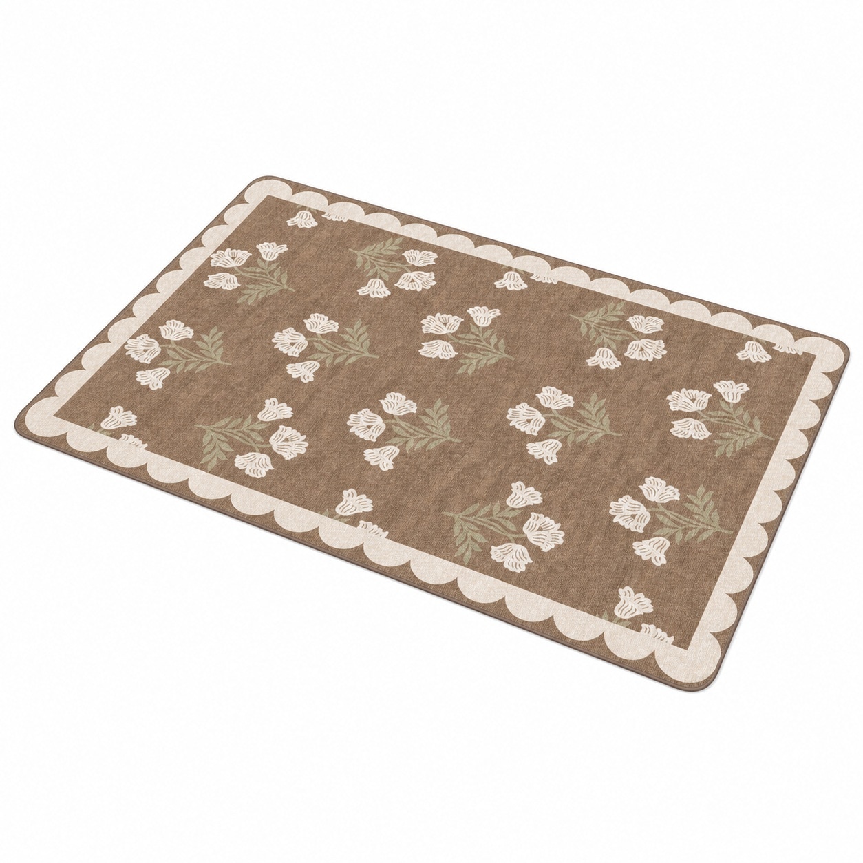 Baginizer - 3x5 Floral Entry Rug Washable Indoor Outdoor Non Slip Scalloped Boho Farmhouse Decor
