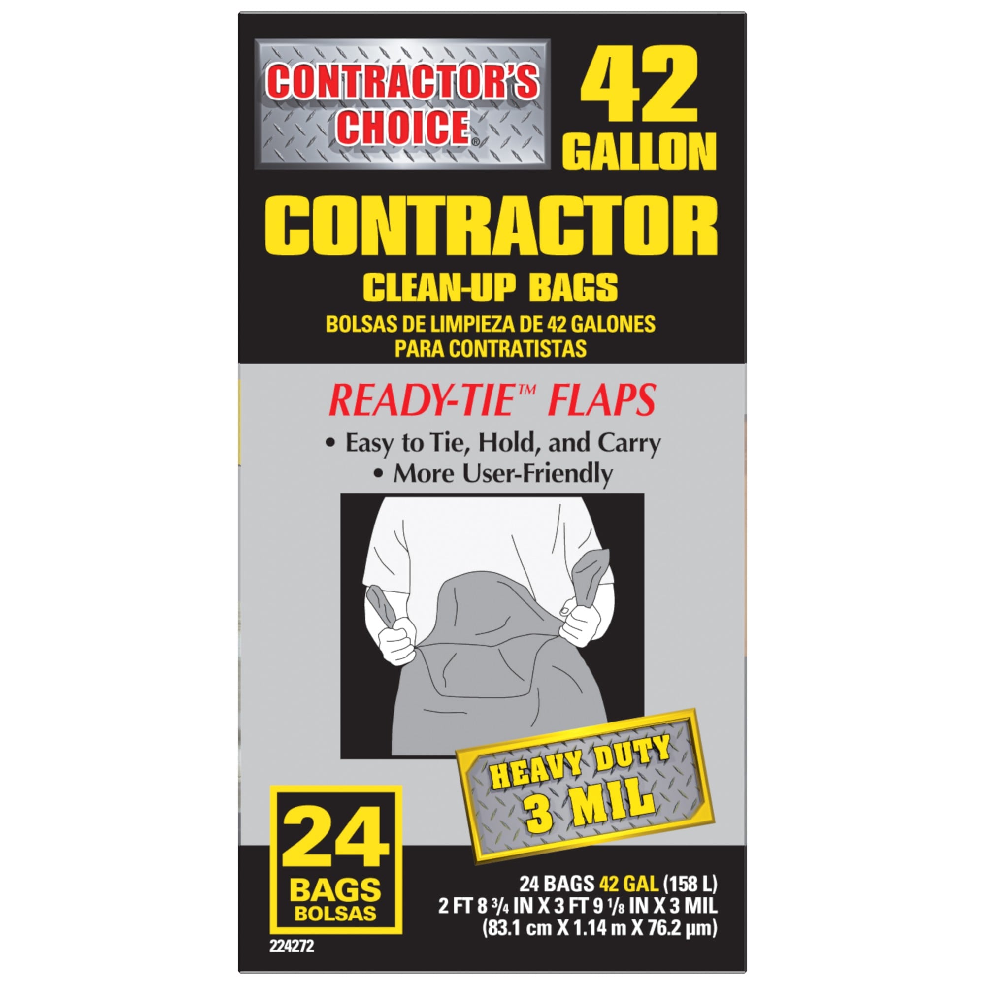 Contractor's Choice Contractor 55-Gallons Black Outdoor Plastic  Construction Flap Tie Trash Bag (40-Count) in the Trash Bags department at