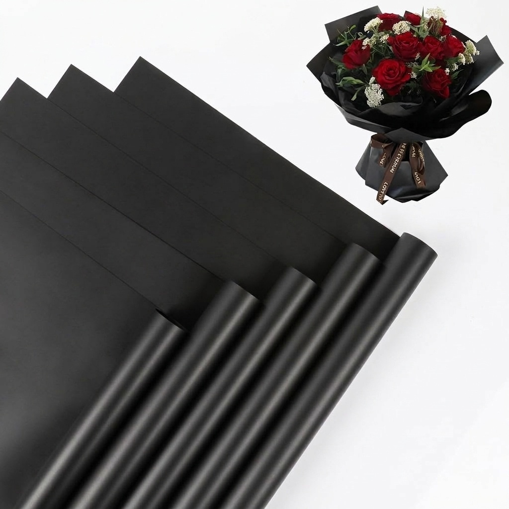 Afoxsos 20 Sheet Black Waterproof Flower Wrapping Paper Floral Bouquet ...