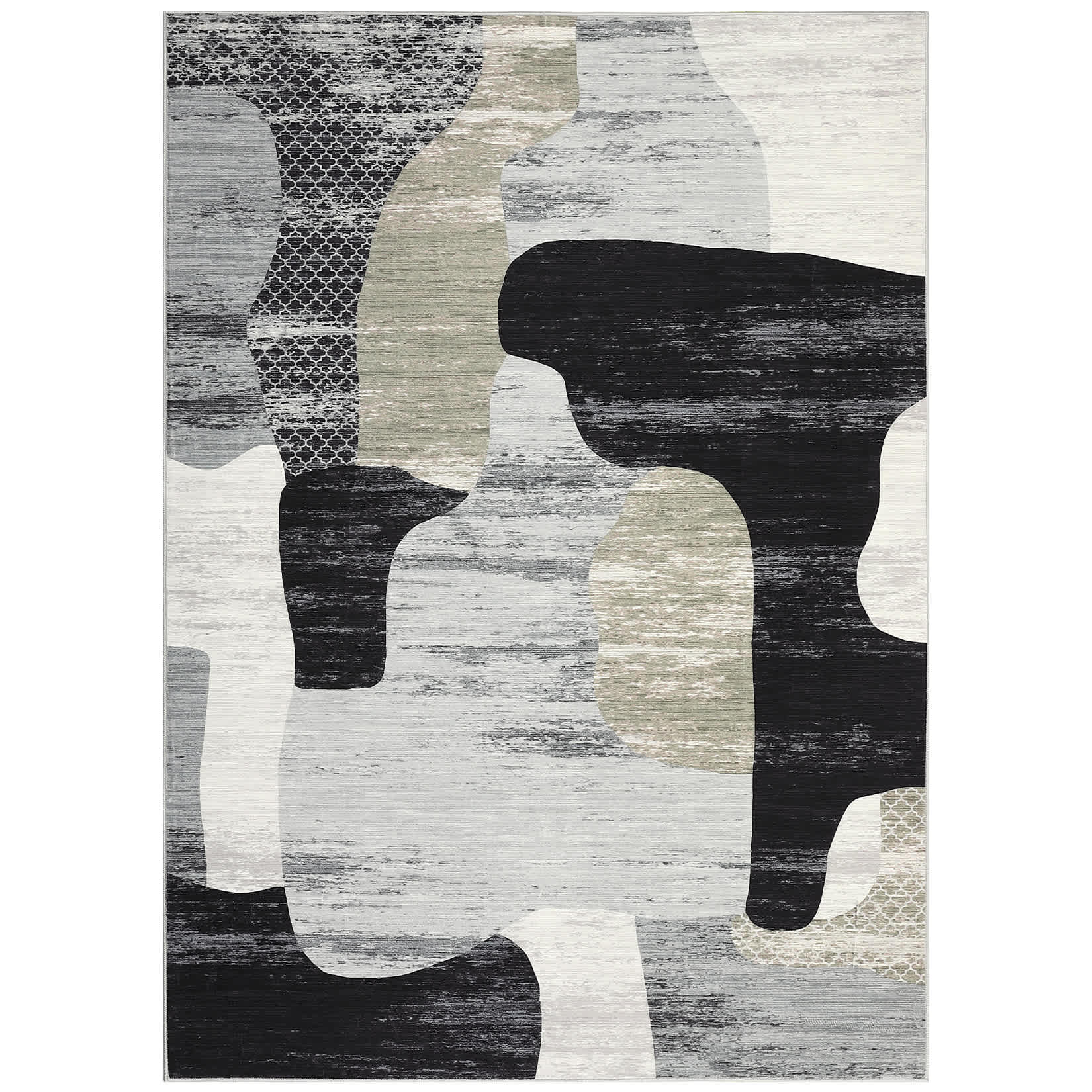 Qeetex LSN-PHK-34AVT85F 10 x 13 ft Polyester Imitation Cashmere Gray Rectangular Hallway Bathroom Entryway Kitchen Office Color Block Printed Modern Washable Area Rug