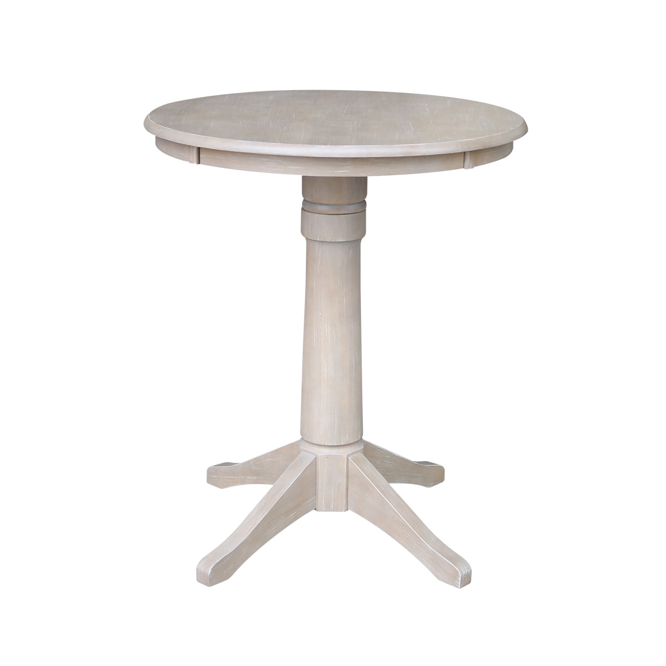 International Concepts K09-30RT-27B-6B Washed Gray Taupe Round Traditional Counter Table, Wood with Washed Gray Taupe Wood Pedestal Base 30-in L x 35.9-in H