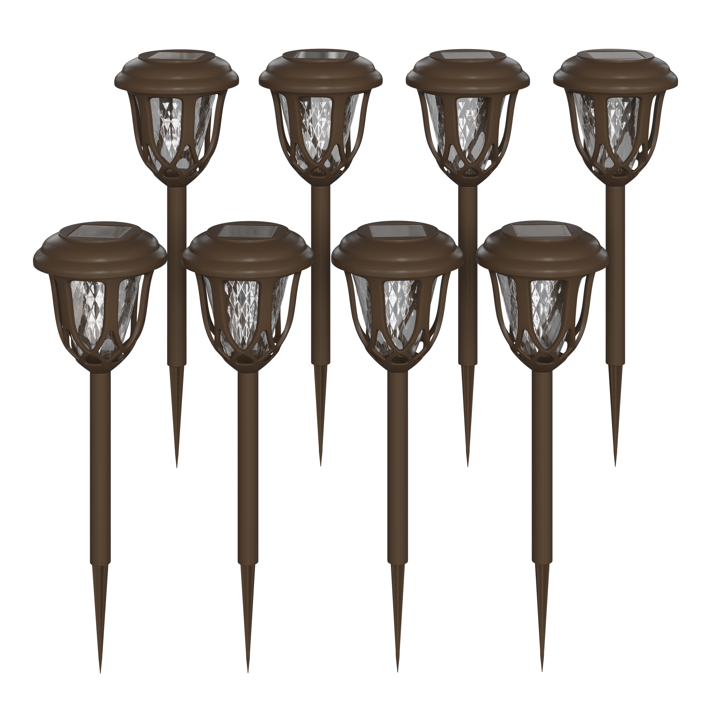 Flash Furniture 840196318974 Hess 8 Pack Brown Tulip Design LED Solar Lights Weather Resistant Outdoor Solar Powered Lights for Pathway; Garden; and Yard