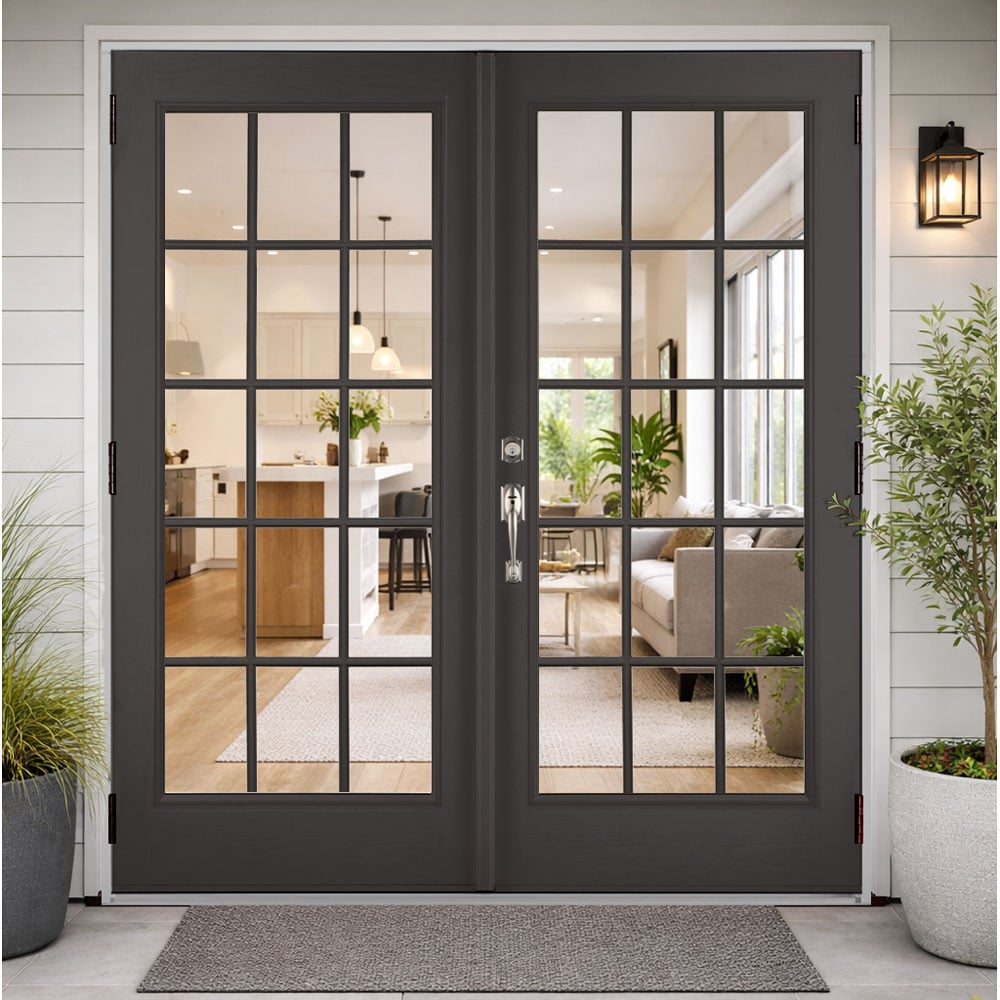 DISTINCTION 72 in. x 80 in. Black Right-Hand Outswing Fiberglass Full