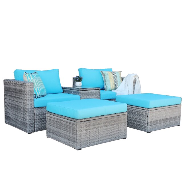 Mondawe Wicker Outdoor Sofa With Blue, Wicker Sofa Cushions 66 Inch