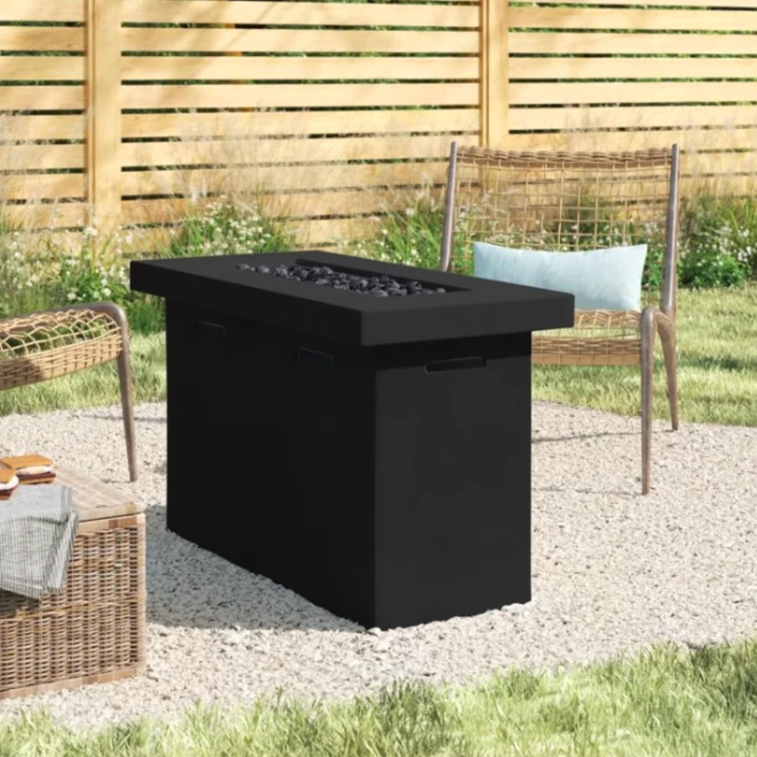 Huluwat - 25in H x 42in W Fiber Reinforced Concrete Propane Outdoor Fire Pit Table