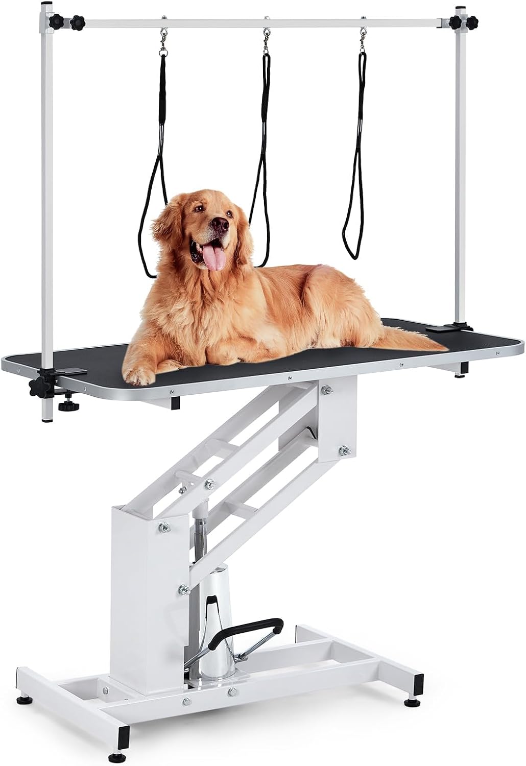 Garvee 43.6in Pet Grooming Table for Large Dogs Heavy Duty Height Adjustable Dog Grooming Table With Overhead Arm Noose Maximum Capacity Up to 350 Lbs White
