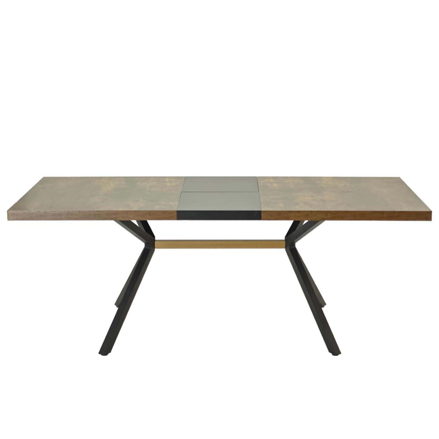 SINOFURN SYA010072GY Brown Rustic Extending Self-storing leaf Dining Table, MDF with MDF Wood Trestle Base 78.7-in L x 29.5-in H
