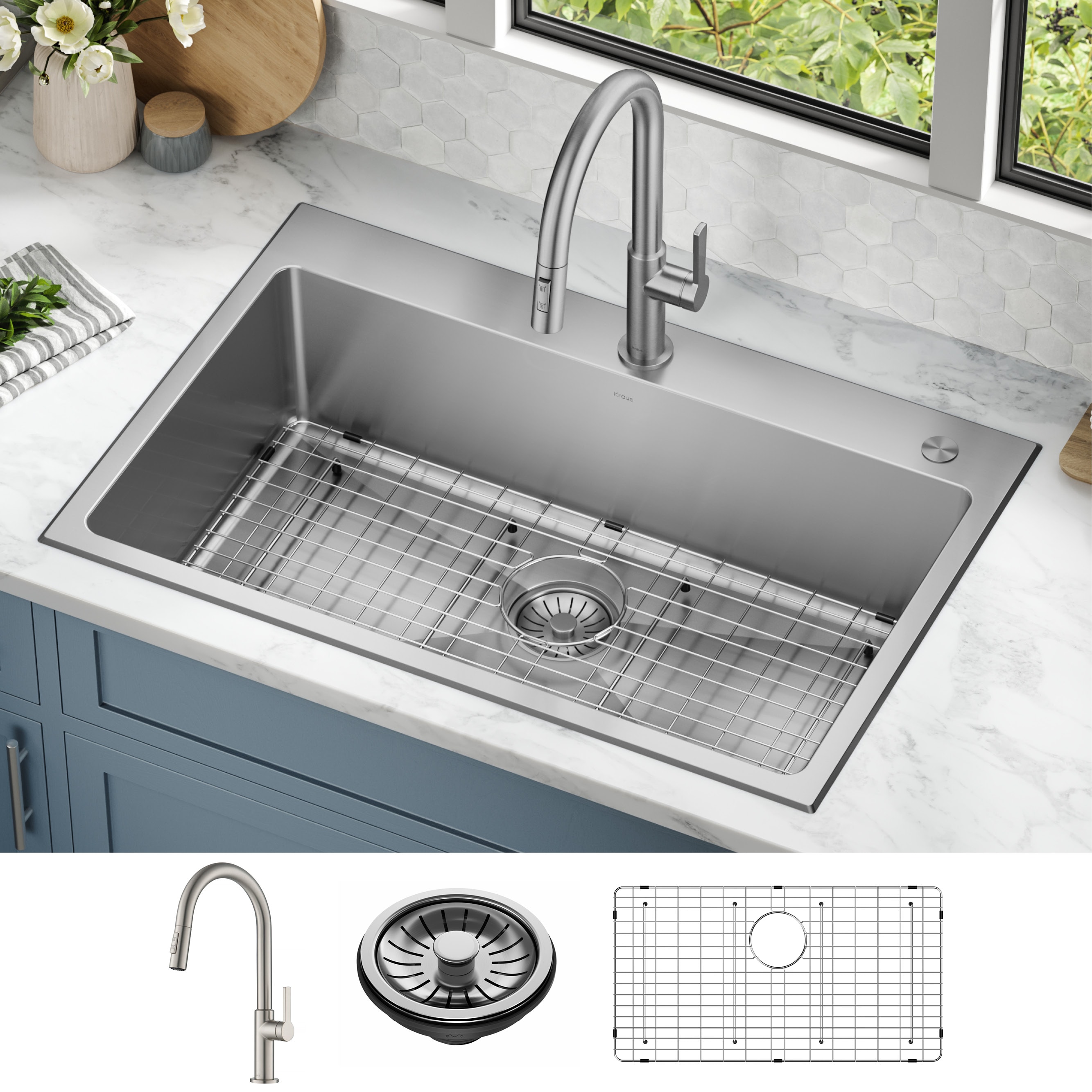 KOHLER Prologue Dual-mount 33-in x 22-in Stainless Steel Single Bowl 2-Hole  Workstation Kitchen Sink with Drainboard in the Kitchen Sinks department at