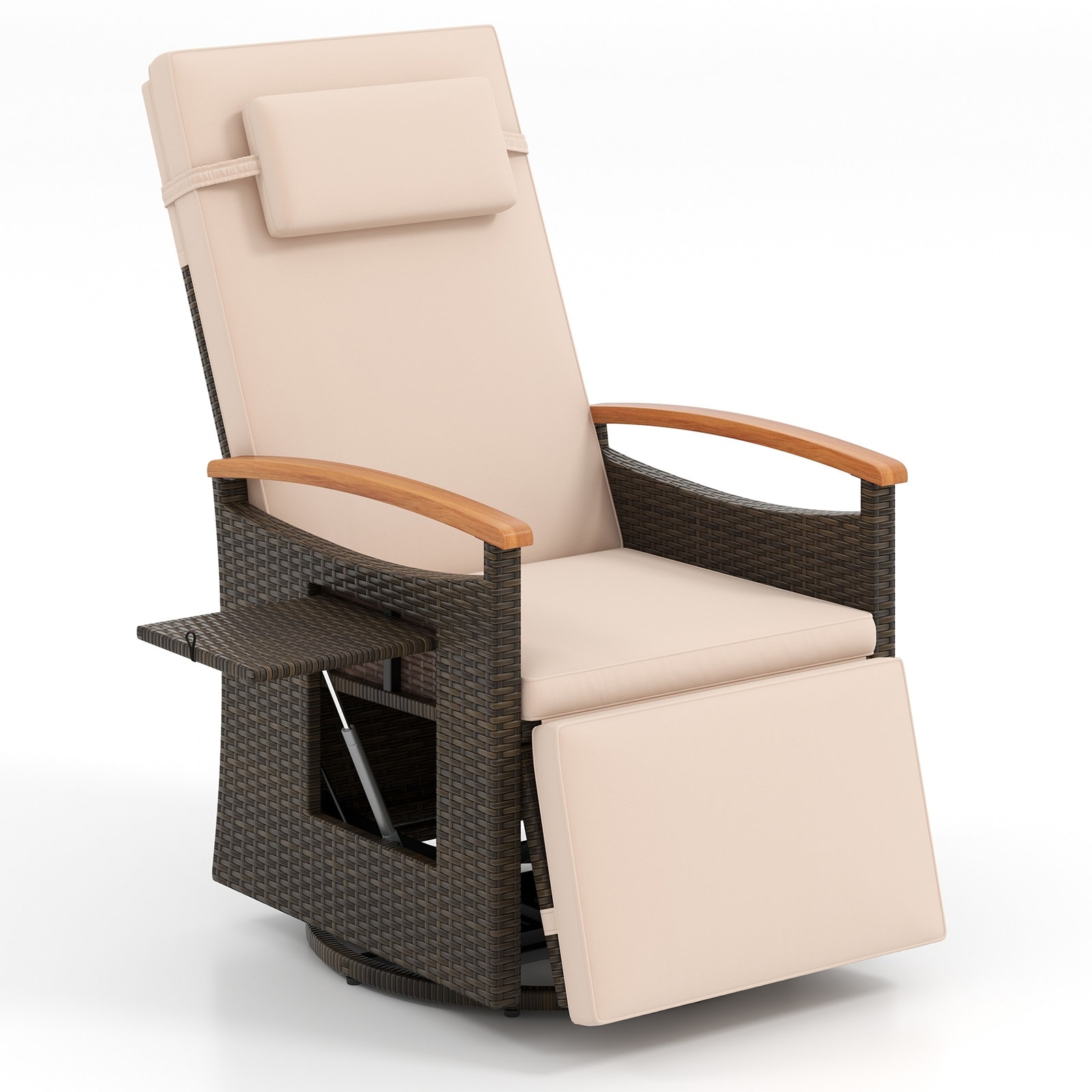 Slickblue Outdoor Recliner Chair (150 Degree Adjustable) Mix Brown Rattan Upholstered Swivel Recliner for Patio Porch or Garden (Available in four colors)