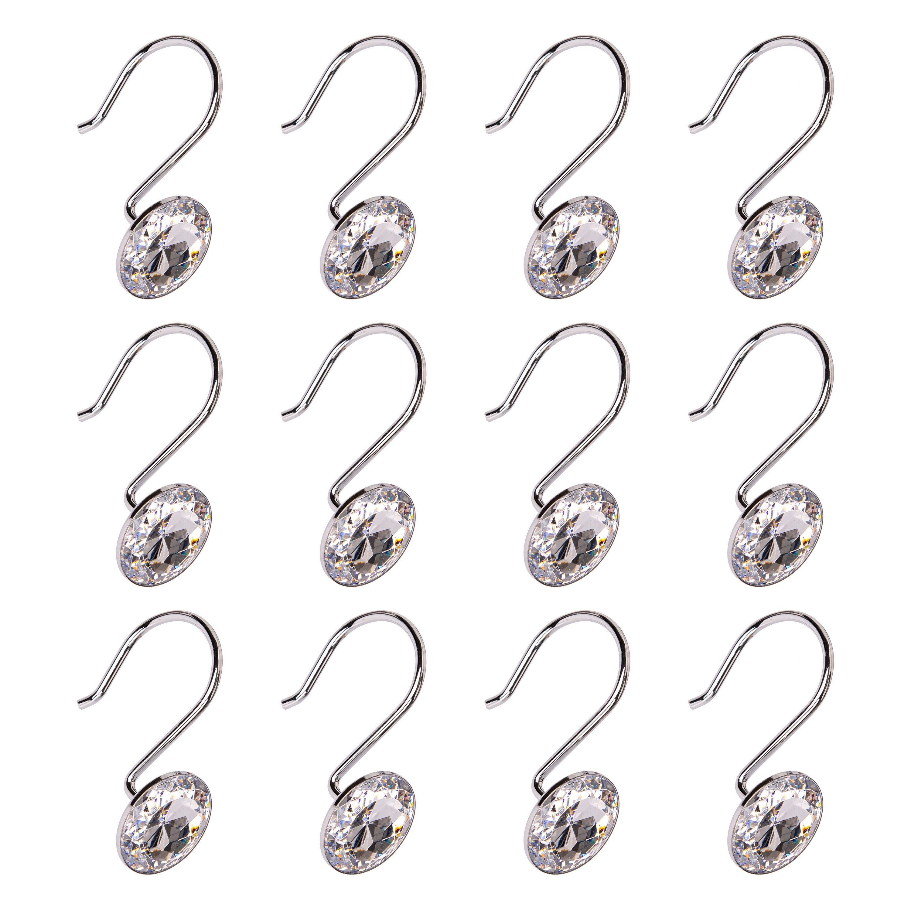 Polished Chrome Crystal Design Shower Curtain Hooks Set