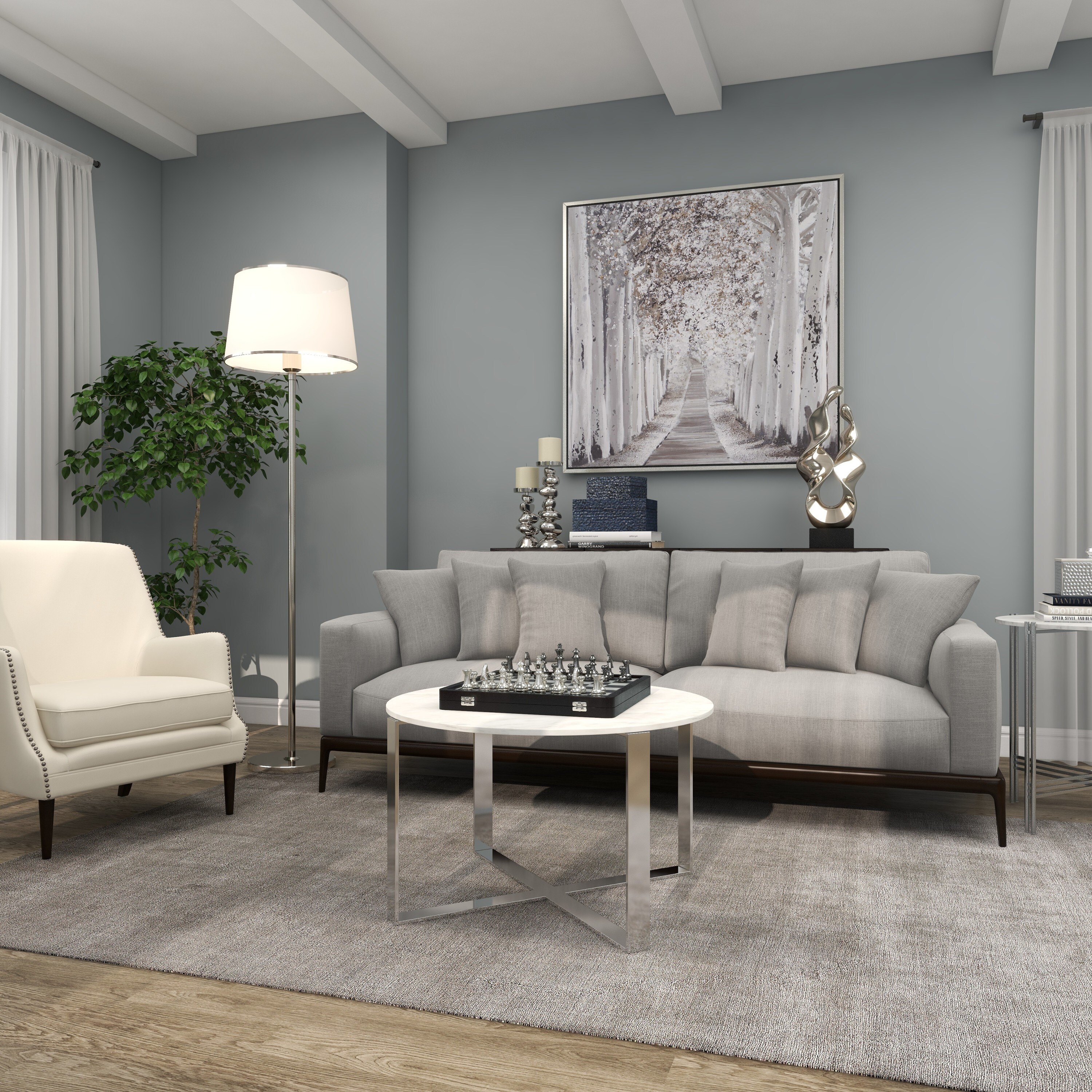Grayson Lane  White Stainless Steel Coffee Table with Silver Decorative Accents Collection