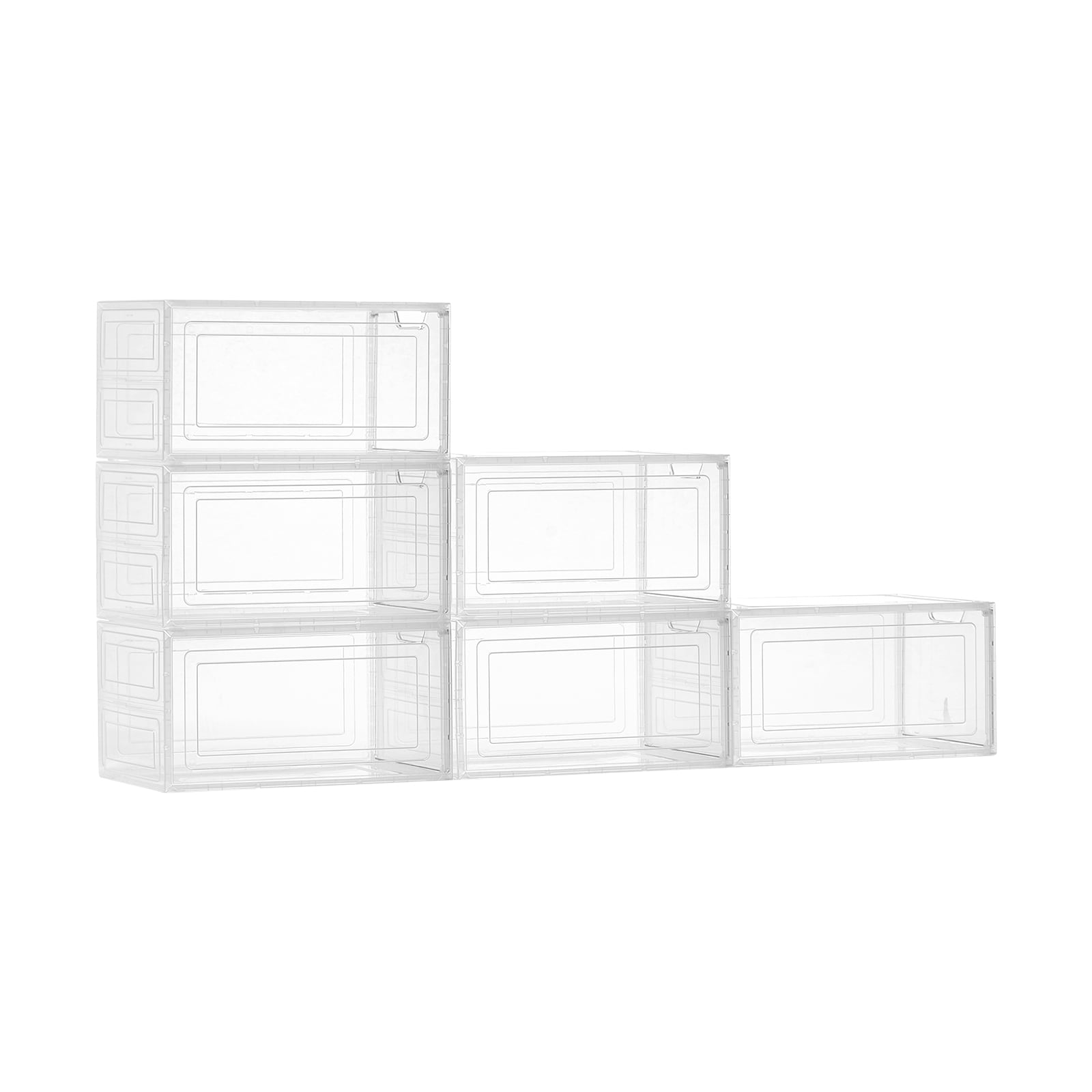 VEVOR SCKDDQTMCXXH07697V0 Shoe Storage Boxes  6 Pack Clear Stackable Shoe Boxes Storage Organizers with Magnetic Door  Fit up to US Size 13  Plastic Sneaker Containers for High Heels  Boots  and Hats  Transparent White