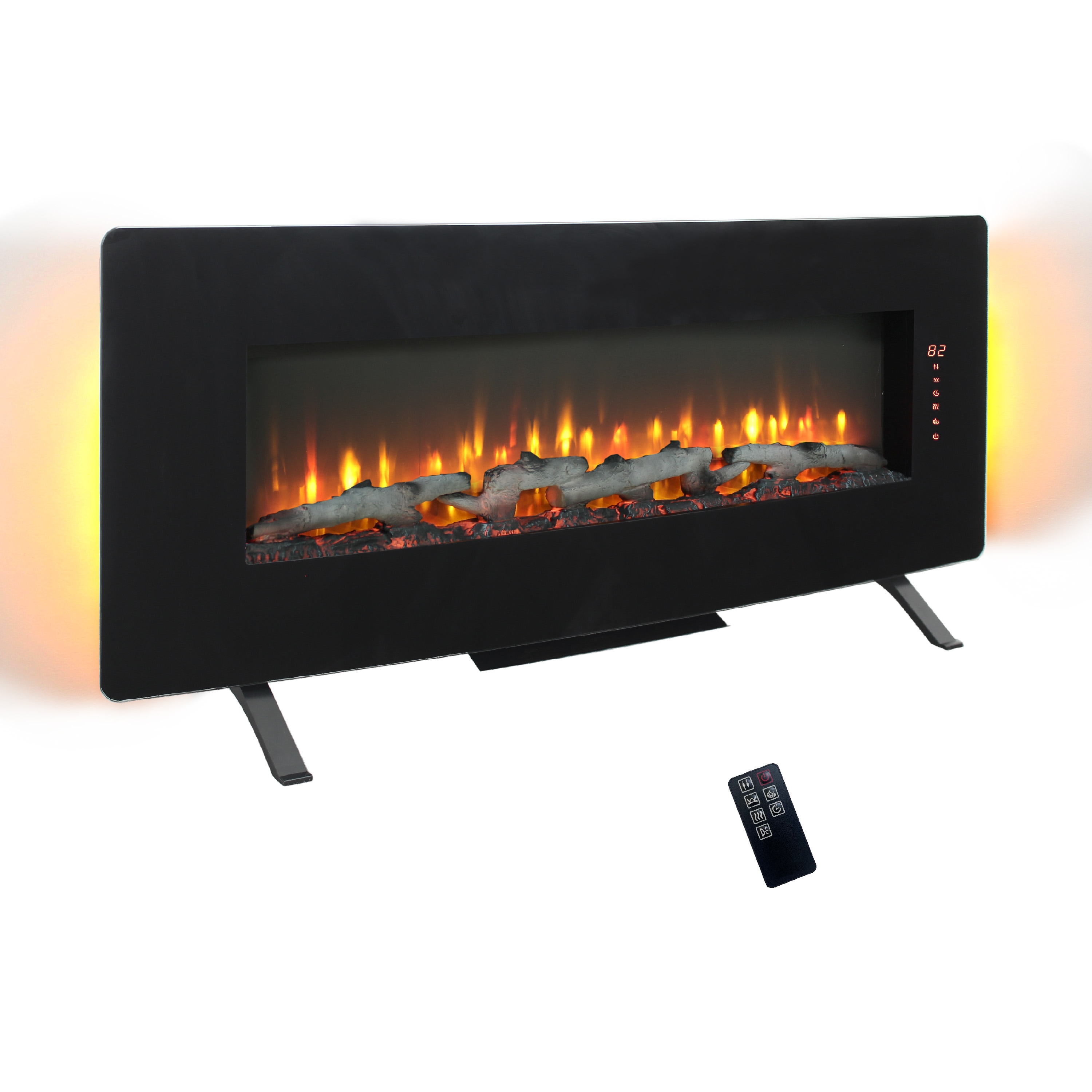 GLANZEND  5.1-in D x 48-in W x 20.8-in H Antique Black Wall Mount Electric Fireplace Remote Control Flame Effect Overheat Protection 1400W 5000 BTU