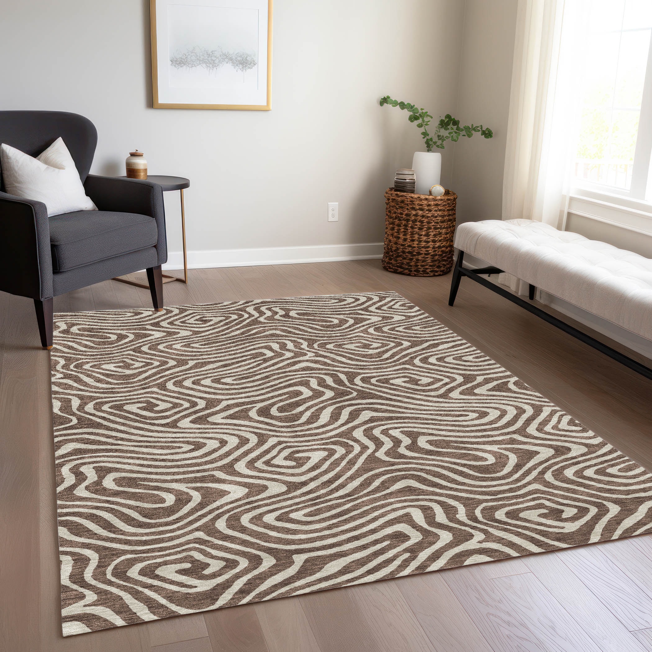 Addison Rugs ACN1020BR3X5 Chantille ACN1020BR 3 x 5 (ft) Polyester Brown Rectangular Indoor/Outdoor Geometric Machine washable Area rug