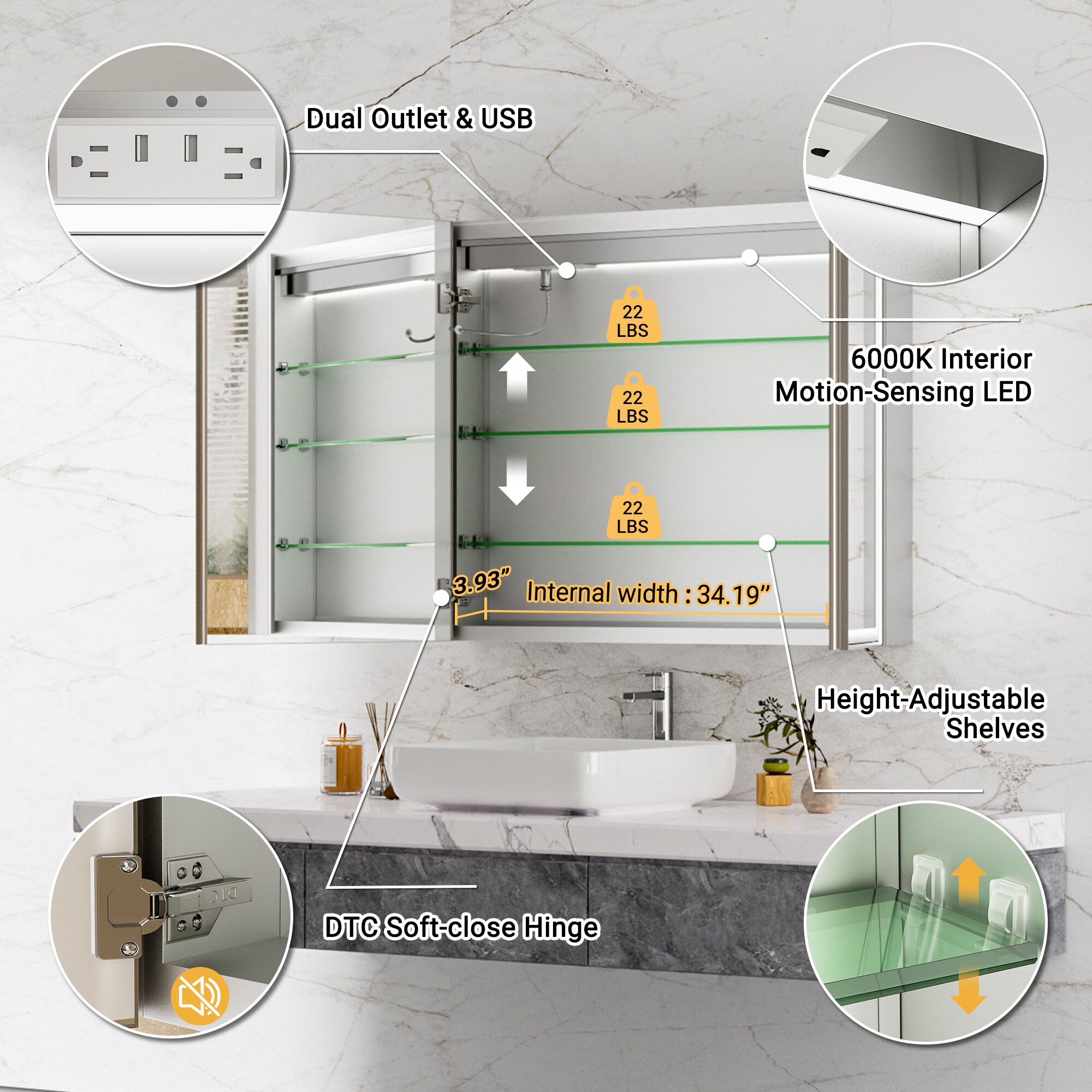 QueenFun MCBL3630BN Bathroom-Medicine-Cabinets - View #2