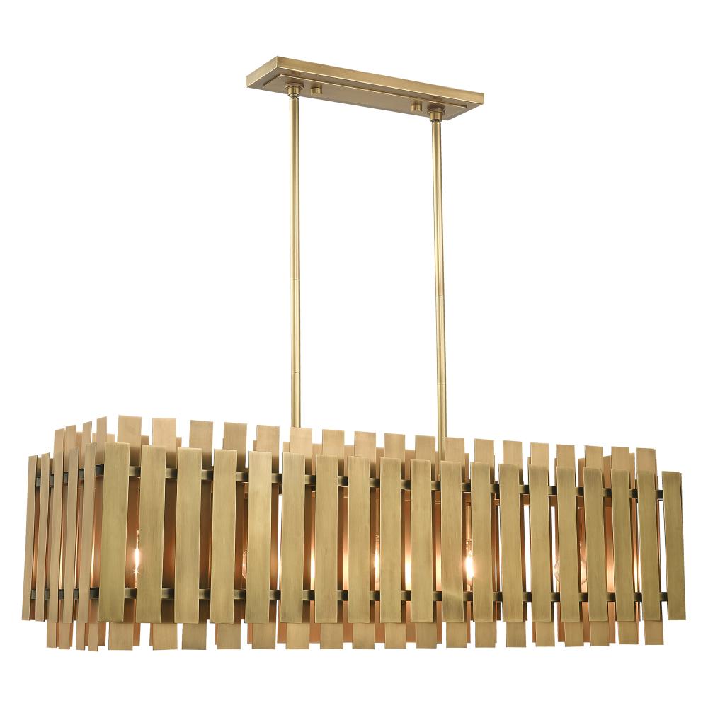 Elegant 5-Light Linear Chandelier in Natural Brass Finish
