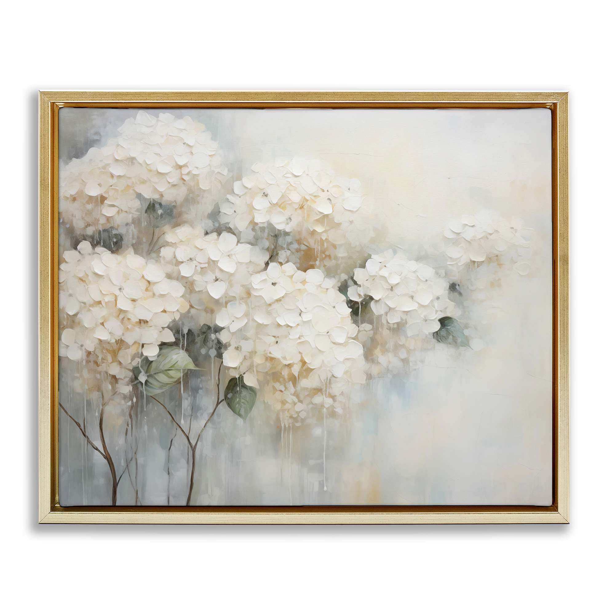 Stupell Industries BT-847-FFG-24X30 Subtle Fading White Hydrangeas Gold Framed Floater Canvas Wall Art By Arlington Prints 31 x 25